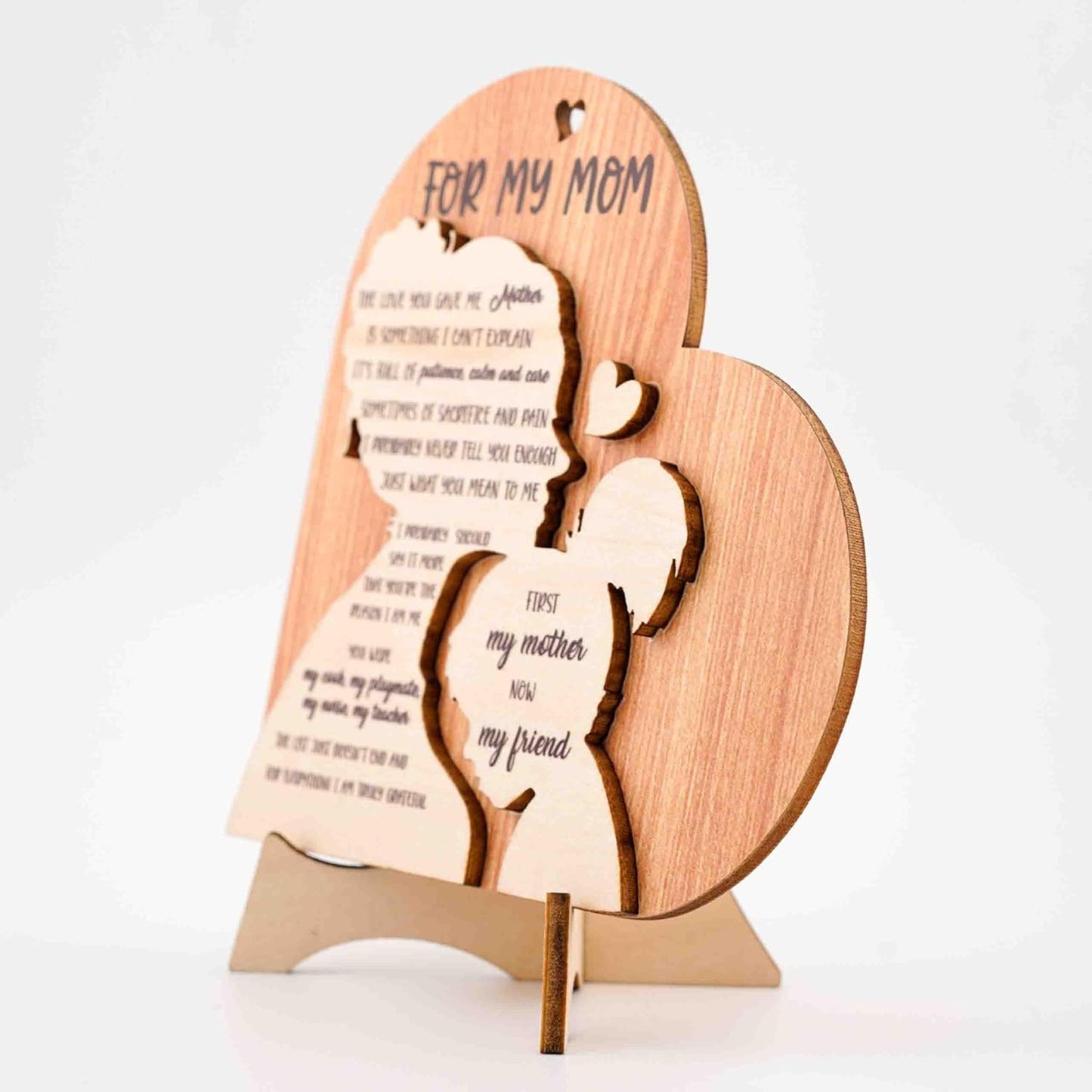 4.7'' for My Mom Gifts from Daughter, Mothers Day Wooden Gifts from Daughter, Christmas Birthday Gift Ideas, Best Mom Ever Gift, First My Mother Now My Friend Wooden Heart