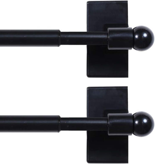 2 PACK Magnetic Curtain Rods for Metal Doors Top and Bottom Multi-Use Adjustable Appliances for Iron and Steel Place, Petite Ball Ends, 9 to 16 Inch, 1/2 Inch Diameter, Black