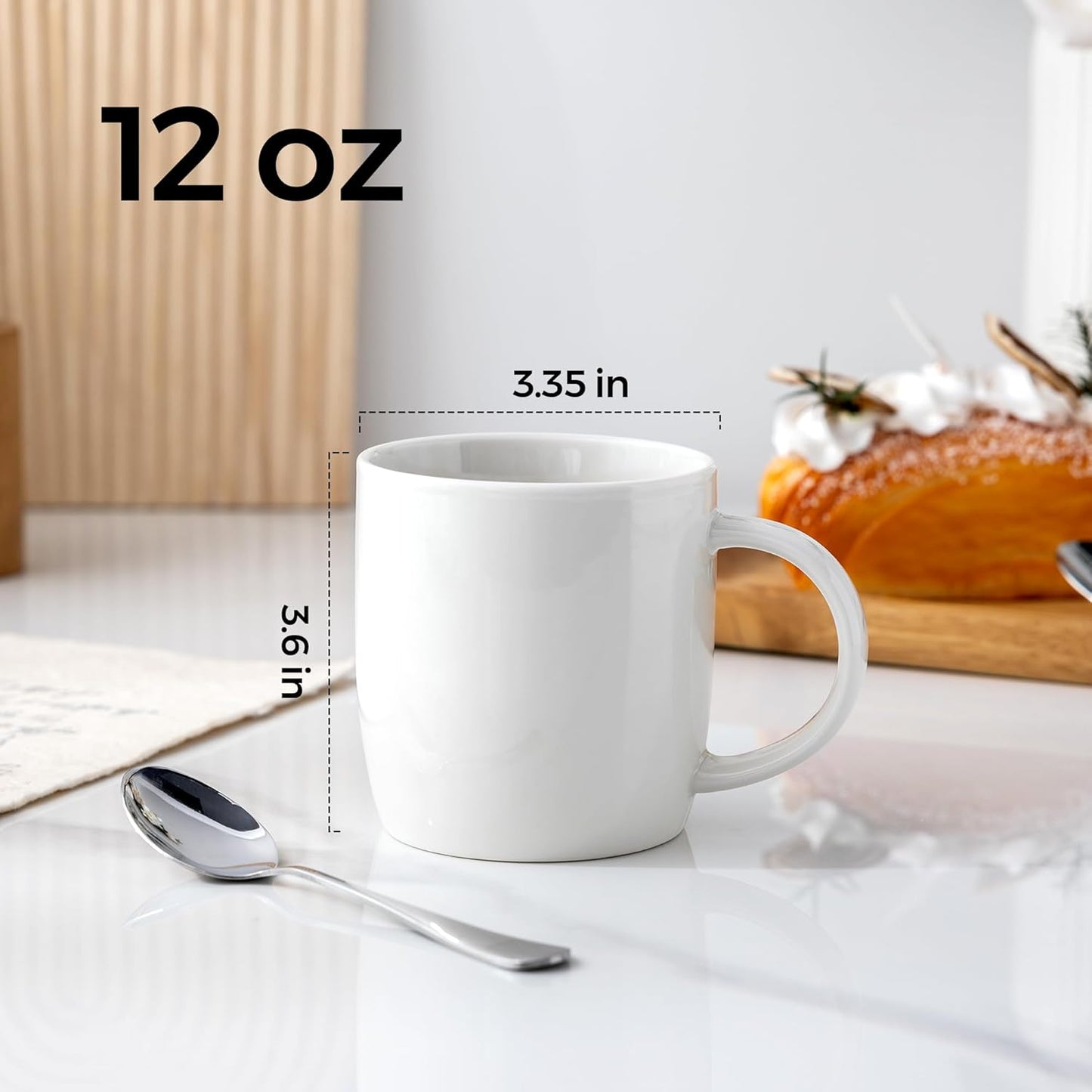 12 oz Ceramic Coffee Mugs Set of 12 with Large Handle - Lightweight, Dishwasher & Microwave Safe for Latte, Cappuccino, Cocoa, and Milk