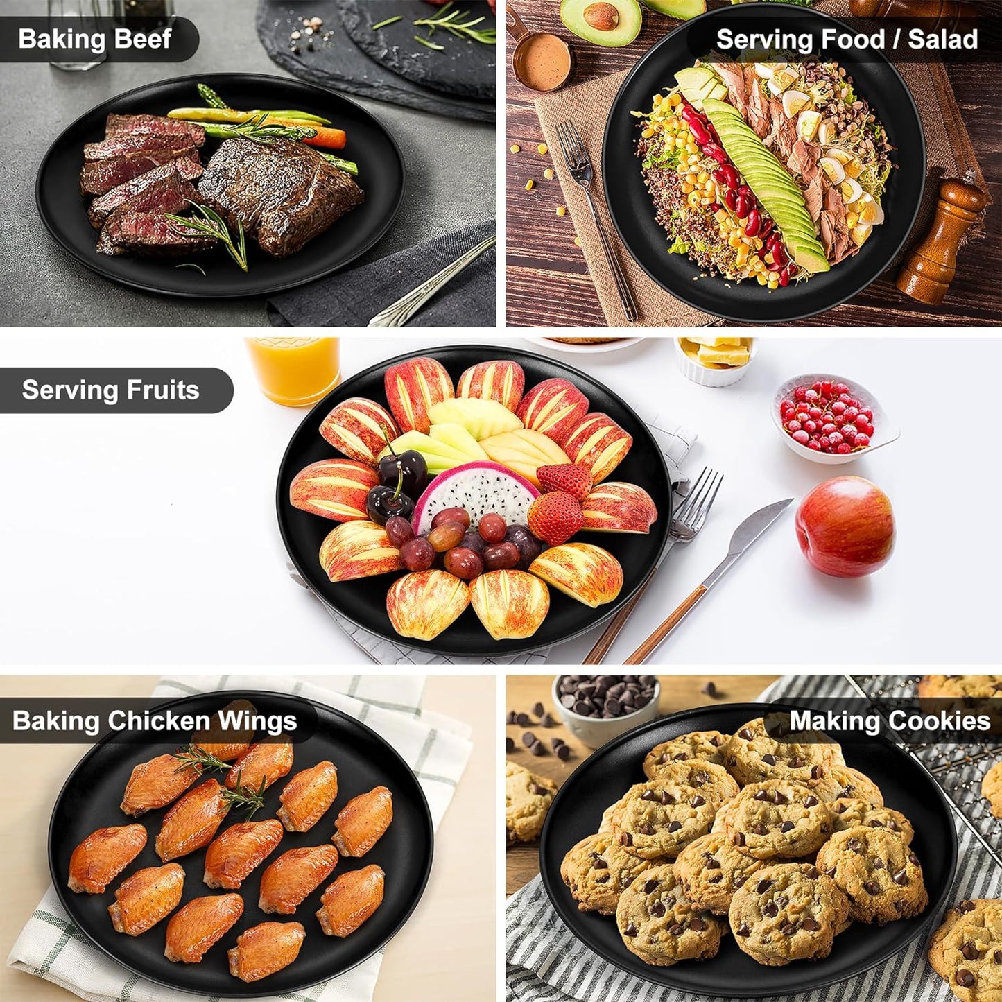 Pizza Pan Bakeware for Home Kitchen, Stainless Steel Pizza Tray for Baking Pizza, Healthy & Reusable & Easy Clean, Oven & Freezer Safe, 12 Inch & Black