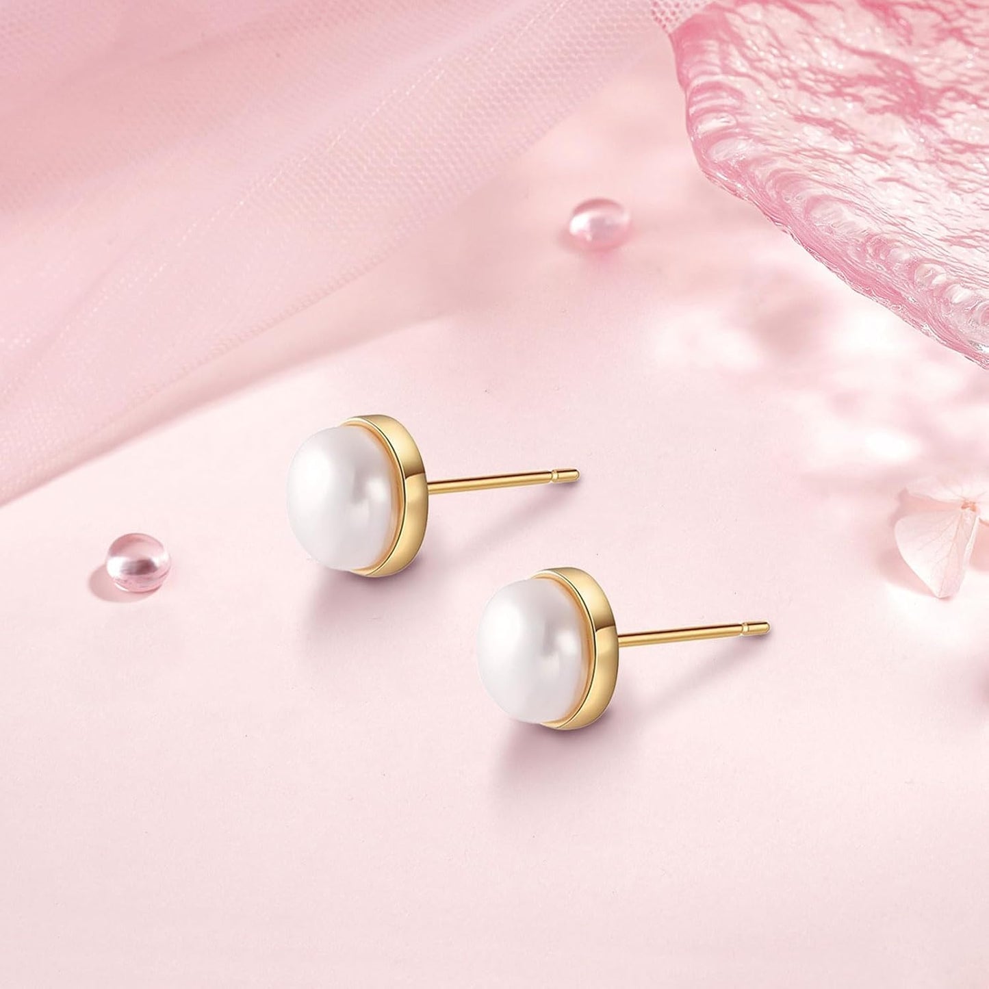 14K Gold round Stone Stud Earrings Hypoallergenic Minimalist Women'S Jewelry, round Boho Fashion Simple Turquoise Jewellery, Handmade Holiday Gift Earrings for Her (B)