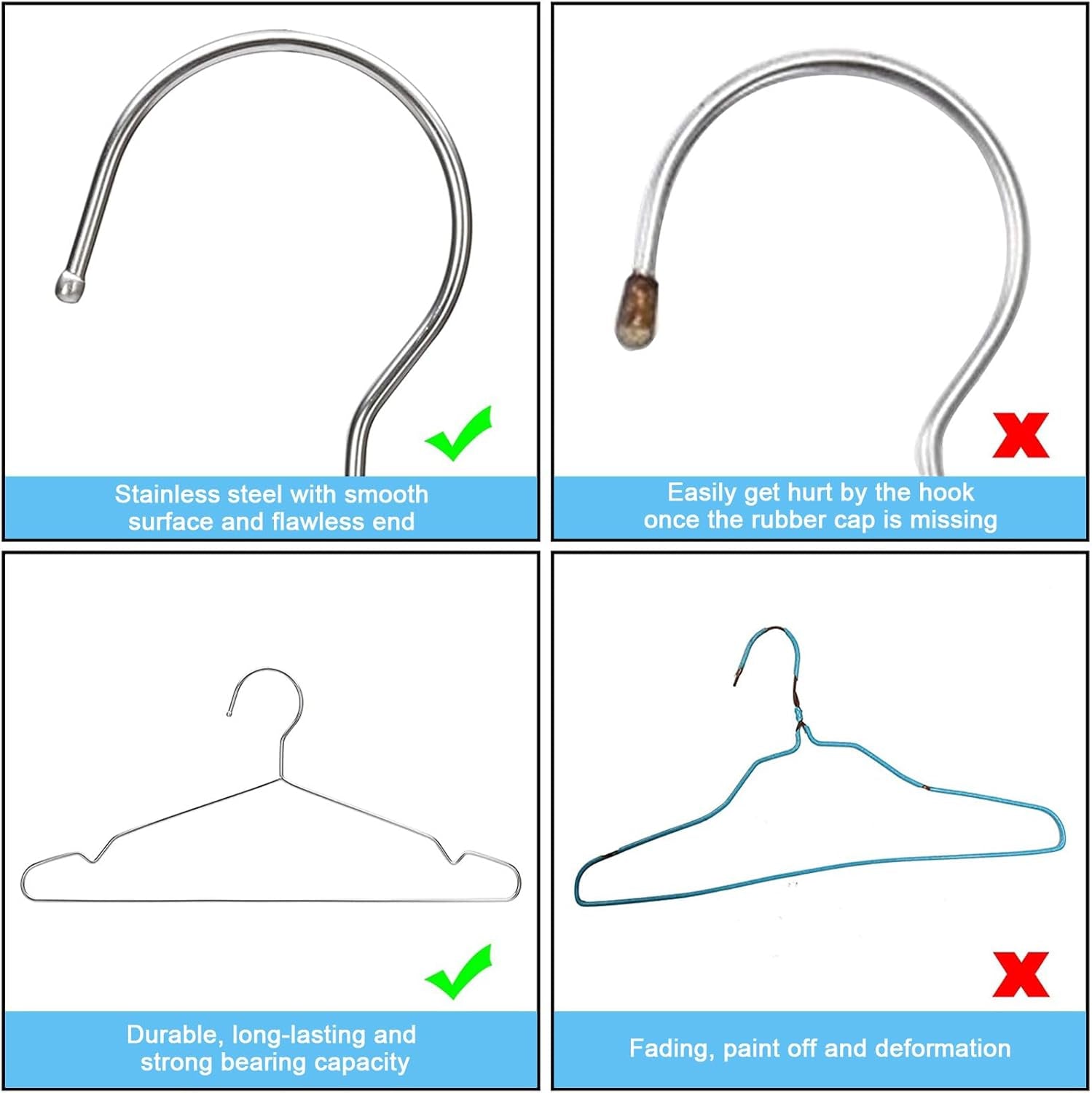 Coat Hangers Clothes 10 Pack Wire Hangers Heavy Duty Stainless Steel Hangers with Non Slip Grooves, 16.5 Inch Ultra Thin Metal Hangers Space Saving Clothing Hanger