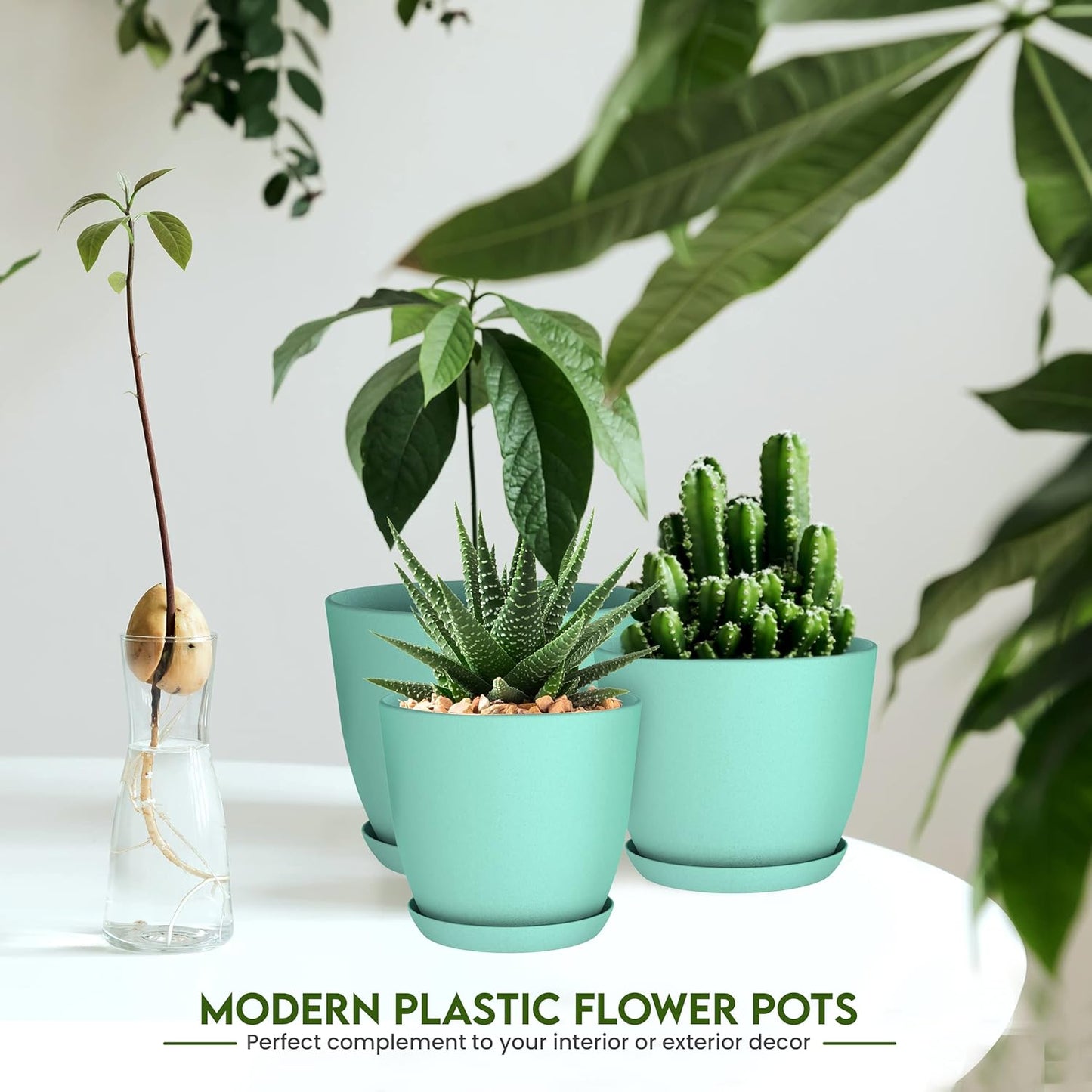 - Plant Pots Indoor with Drainage - 7/6.6/6/5.3/4.8 Inches Flower Pots for Indoor Planter - 5 Pack Plastic Planters - Ideal for Stocking Stuffers or Home Christmas Decorations - Aqua