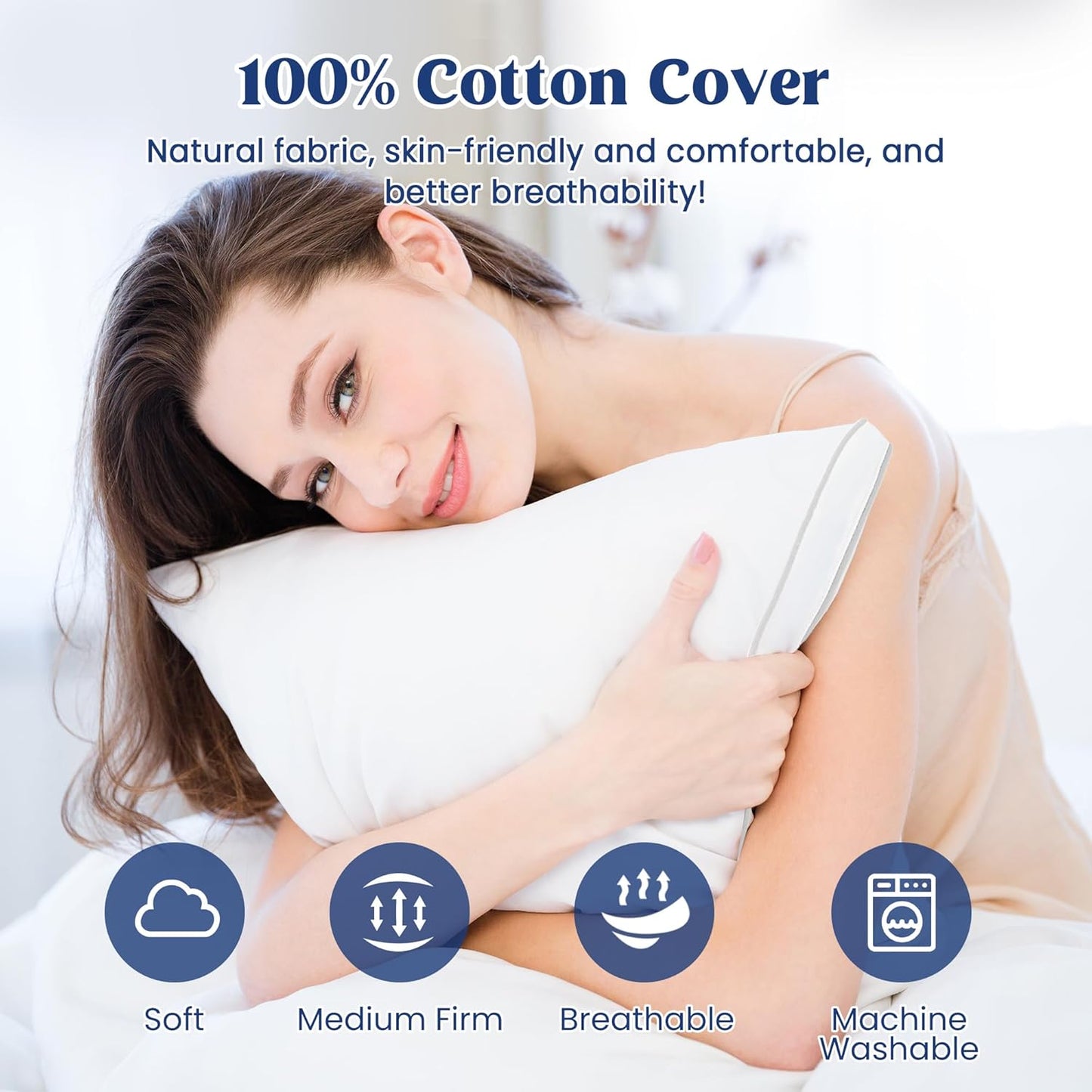 ® Feather Pillows with 100% Cotton Cover, Set of 2 Gusseted Bed Pillows for Sleeping, King Size