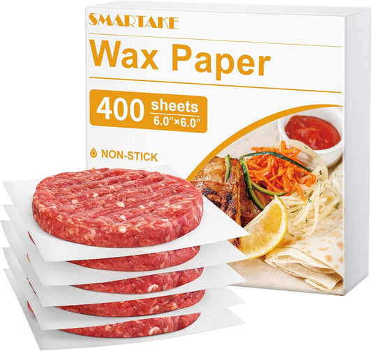 6 X 6 Inches Wax Paper for Food, 400 Pcs Non-Stick Hamburger Patty Paper, Square Sandwich Separators Wrapping Paper, for Lunch, Restaurants, Barbecues, Picnics, Parties, White