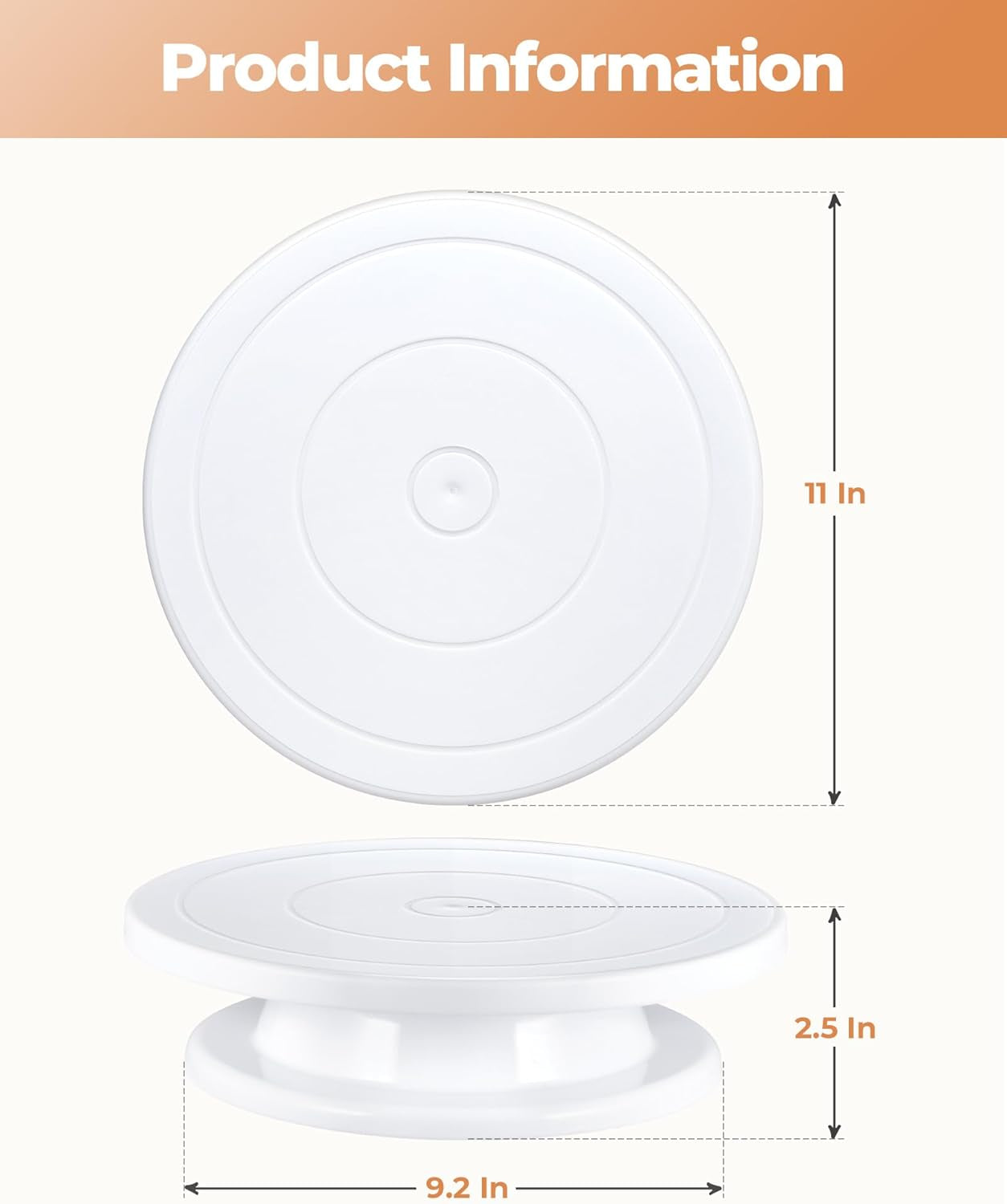 Cake Stand, 11 Inch Rotating Cake Turntable for Decorating, Display & Baking, Smooth Revolving Spinner Stand (White)
