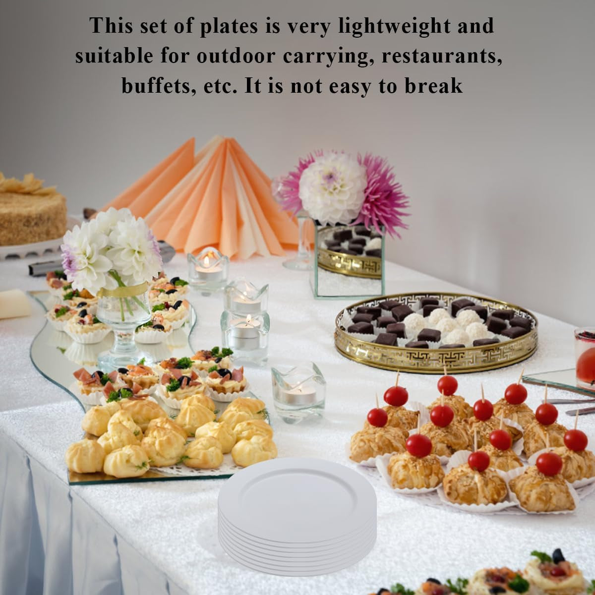 Set of 8 Reusable 10-Inch White Plastic Plates - Versatile Dinner, Salad, and Pasta Dishes for Home, Garden, Picnic, Camping, and Outdoor Use