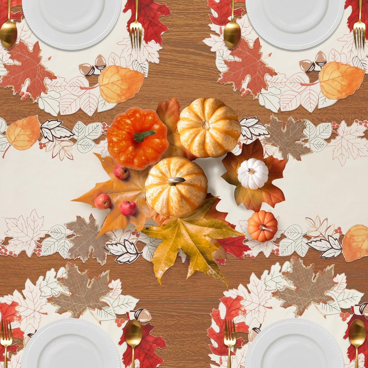 Linen Textured Fall Halloween Table Runner 70 Inches Long, Cutwork Applique Embroidered Dresser Scarf for Home Dining Holiday Autumn Halloween Thanksgiving Decor, 13 X 70 Inch