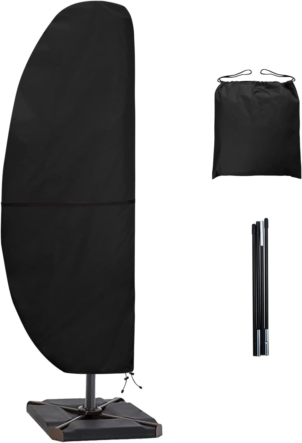 Patio Umbrella Cover Outdoor Offset Umbrella Cover Waterproof Cantilever Parasol Cover for 7.5Ft to 11.5Ft Banana Frame Umbrella, Black