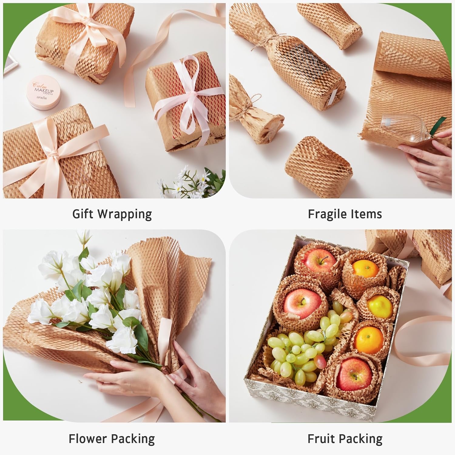 Honeycomb Packing Paper, 12" X 200' Cushion Bubble Packing Paper for Moving Shipping Packaging, Recyclable Moving Supplies Wrap Paper Roll with 20 Fragile Sticker Labels