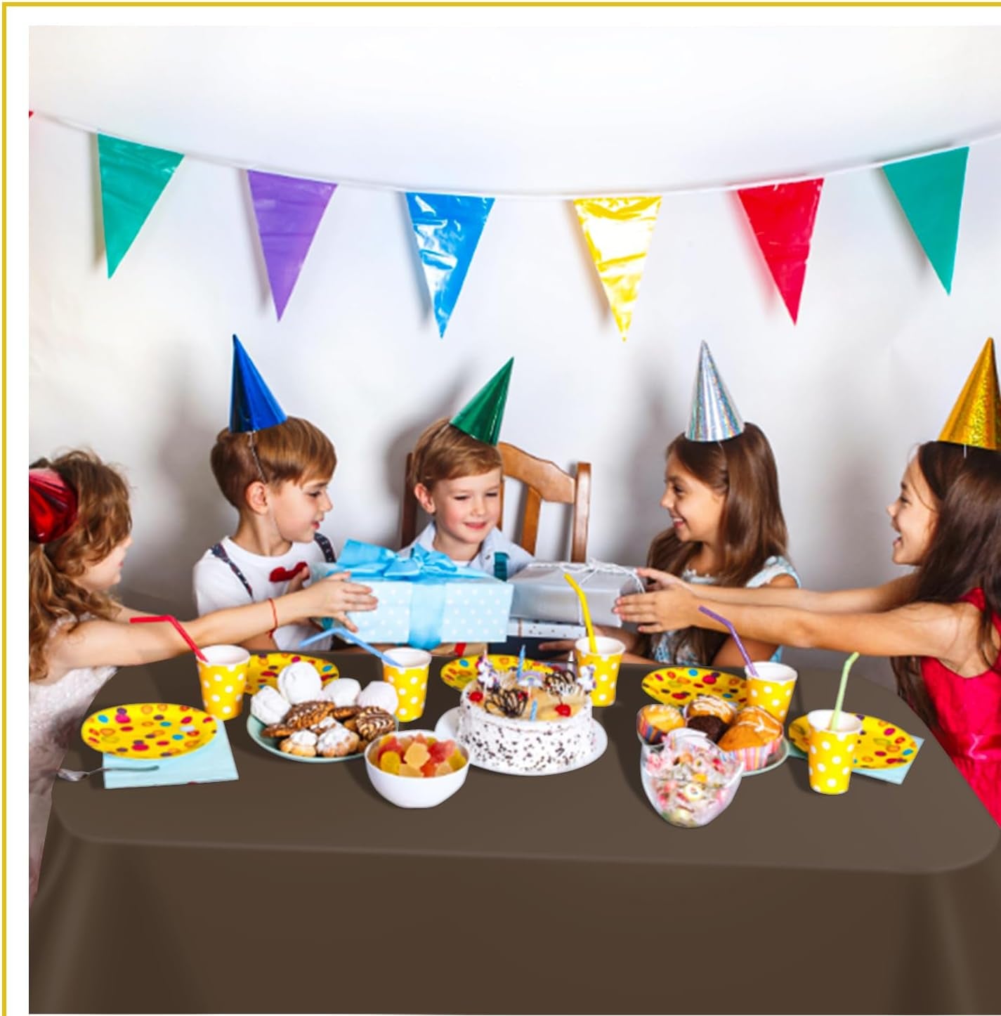 Brown 6 Pack Plastic Table Cloth 54" X 108", Disposable Tablecloths Rectangle Table Cover, Plastic Tablecloths for Parties