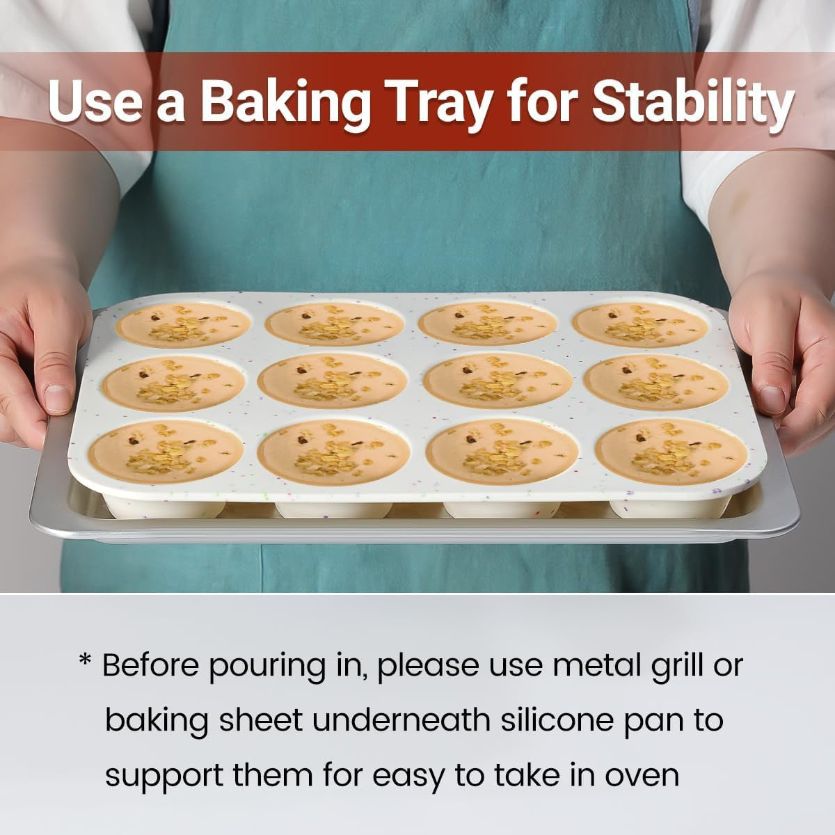 Silicone Muffin Pan, Regular Size Muffin Pan for Baking 12 Cups Non Stick Silicone Cupcake Pan 1 Pack Confetti