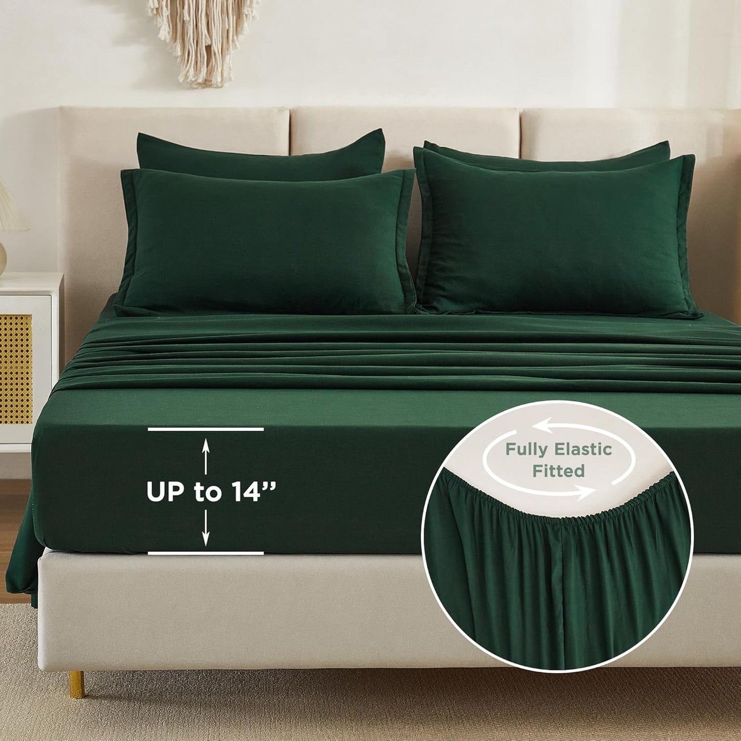 King Size Comforter Set Dark Emerald Green - 7 Pieces Bed in a Bag King Bedding Comforter Sets, Solid Lightweight Bed Set with Comforter, Sheets, Pillowcases & Shams