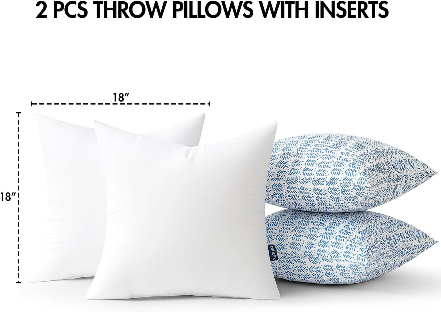 Set of 2 Waterproof Outdoor Throw Pillows - 18" x 18" Fade-Resistant Cushions with Inserts, Fluffy Decorative Pillows for Patio, Garden, and Sofa Use in Dark Blue