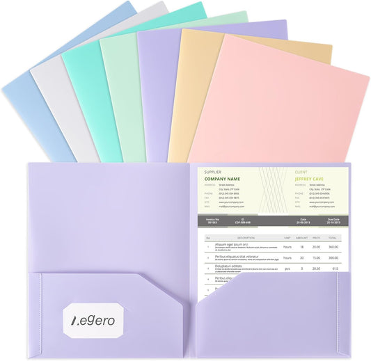 Plastic Folders with Pockets (7 Pack, Sweet Colors), Durable Heavy Duty File Folders with Business Card Slot, 2-Pocket Folder for Schoolwork & Office,Letter Size