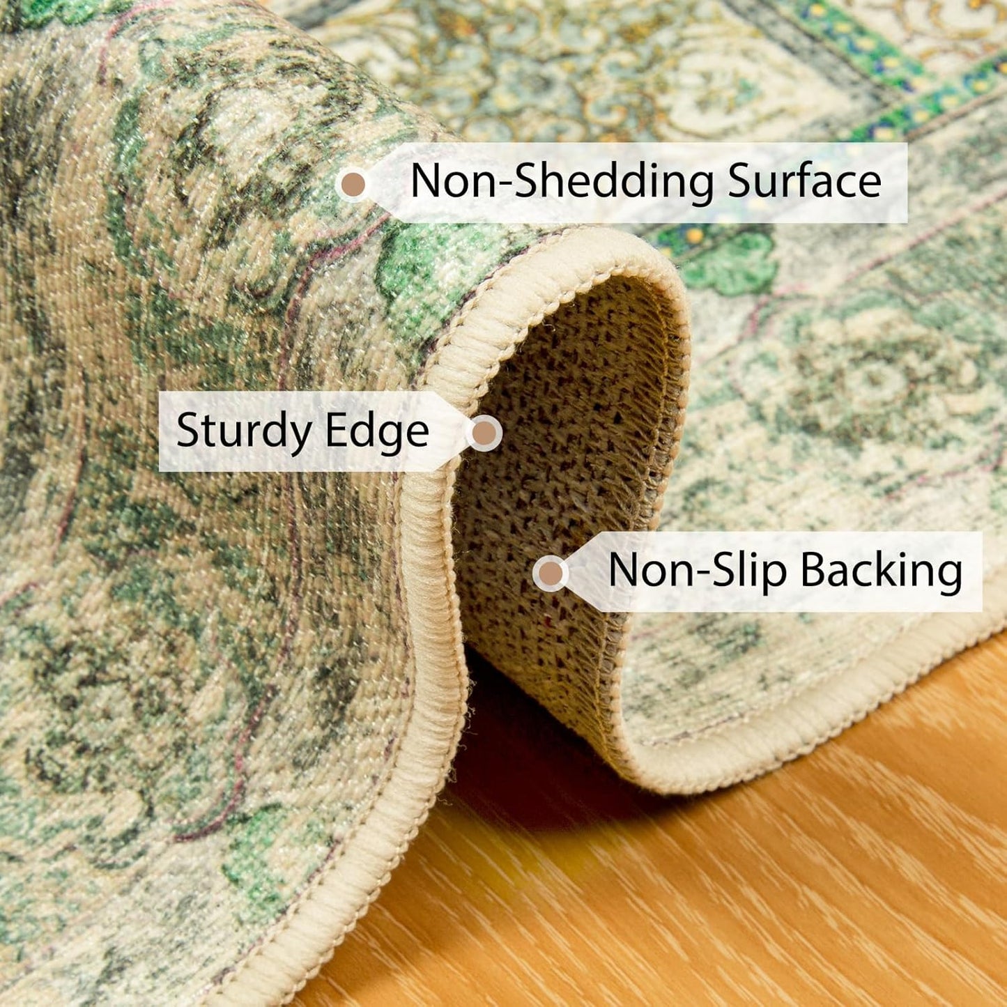 6X9 Area Rugs Machine Washable No Pile Non Slip Vintage Rugs for Living Room&Bedroom&Dinning Room Bohemian Distressed Carpet Indoor,Green/Teal/Multi