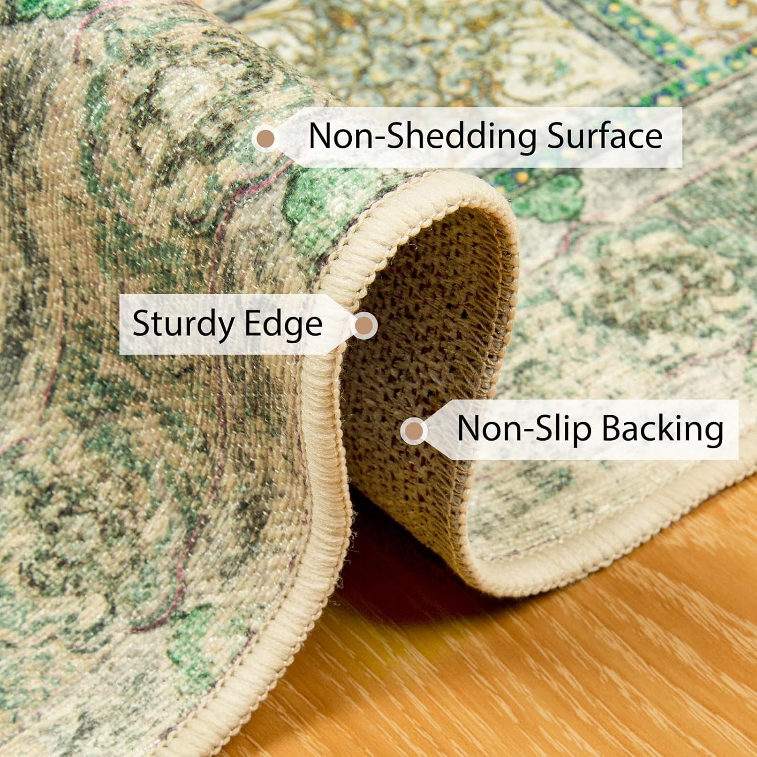 6X9 Area Rugs Machine Washable No Pile Non Slip Vintage Rugs for Living Room&Bedroom&Dinning Room Bohemian Distressed Carpet Indoor,Green/Teal/Multi