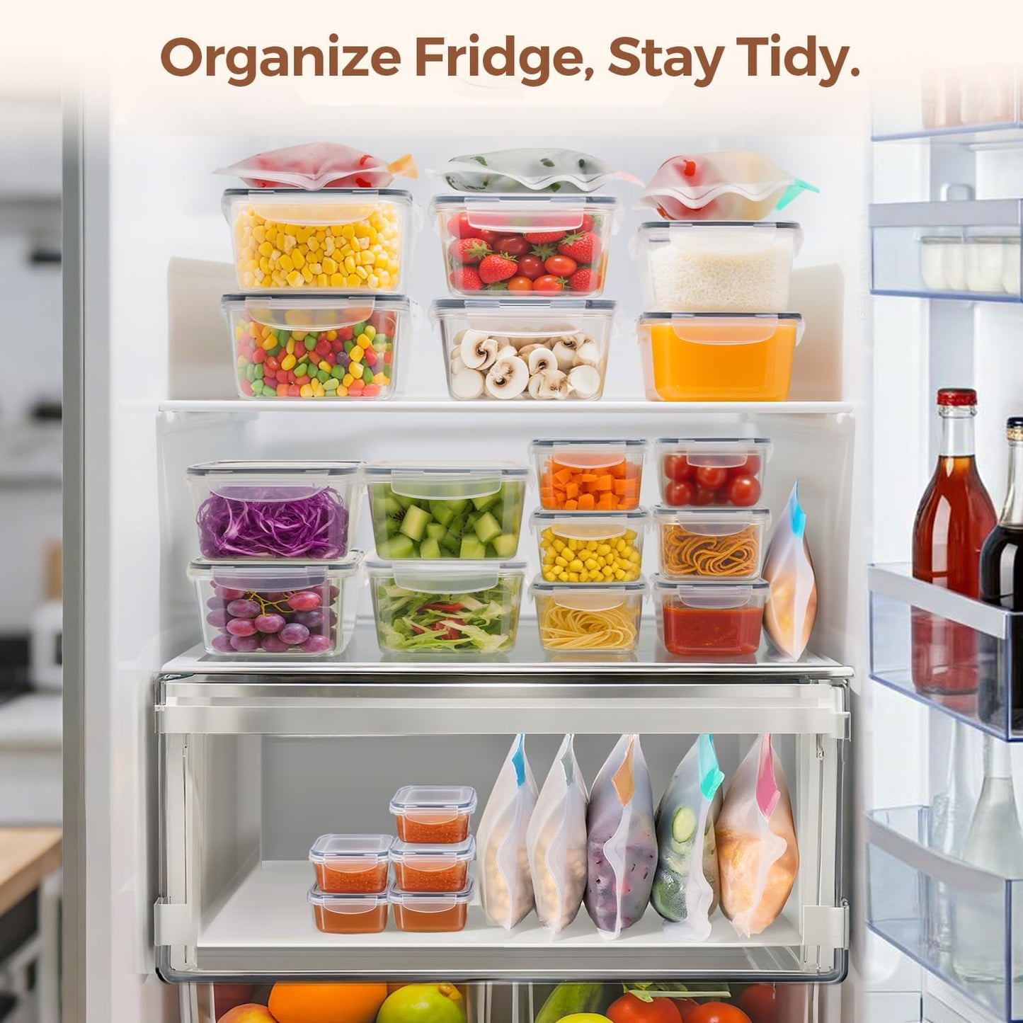 Food Storage Containers Set with Airtight Lids,Plastic Food Containers for Kitchen Storage and Organization, Leak Proof Meal Prep Container,Reusable Lunch Storage Set