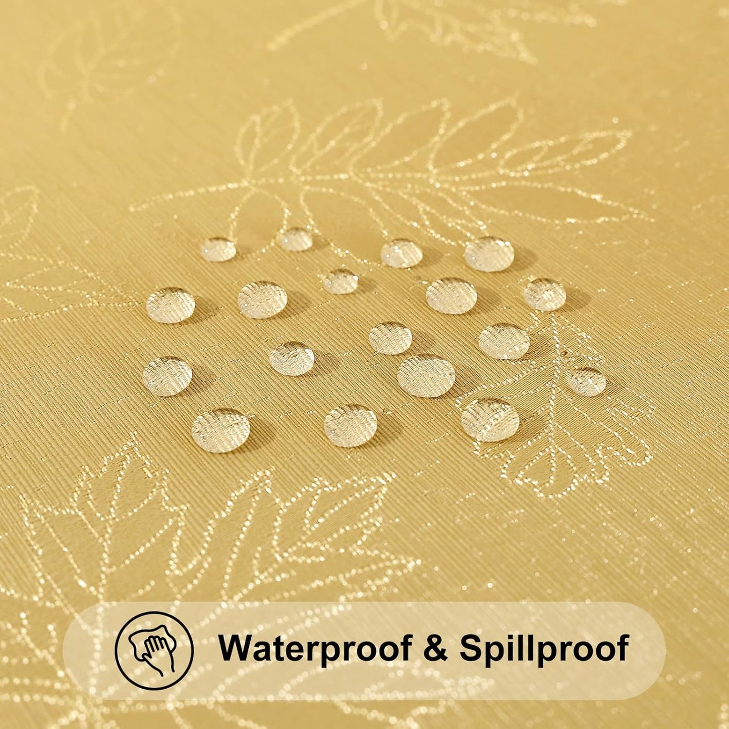Rectangle Thanksgiving Tablecloth, 60X84 Inch Fall Waterproof Damask Table Cloth, Autumn Leaves Fabric Jacquard Table Covers for Harvest Parties, and Holiday Dinner, Gold