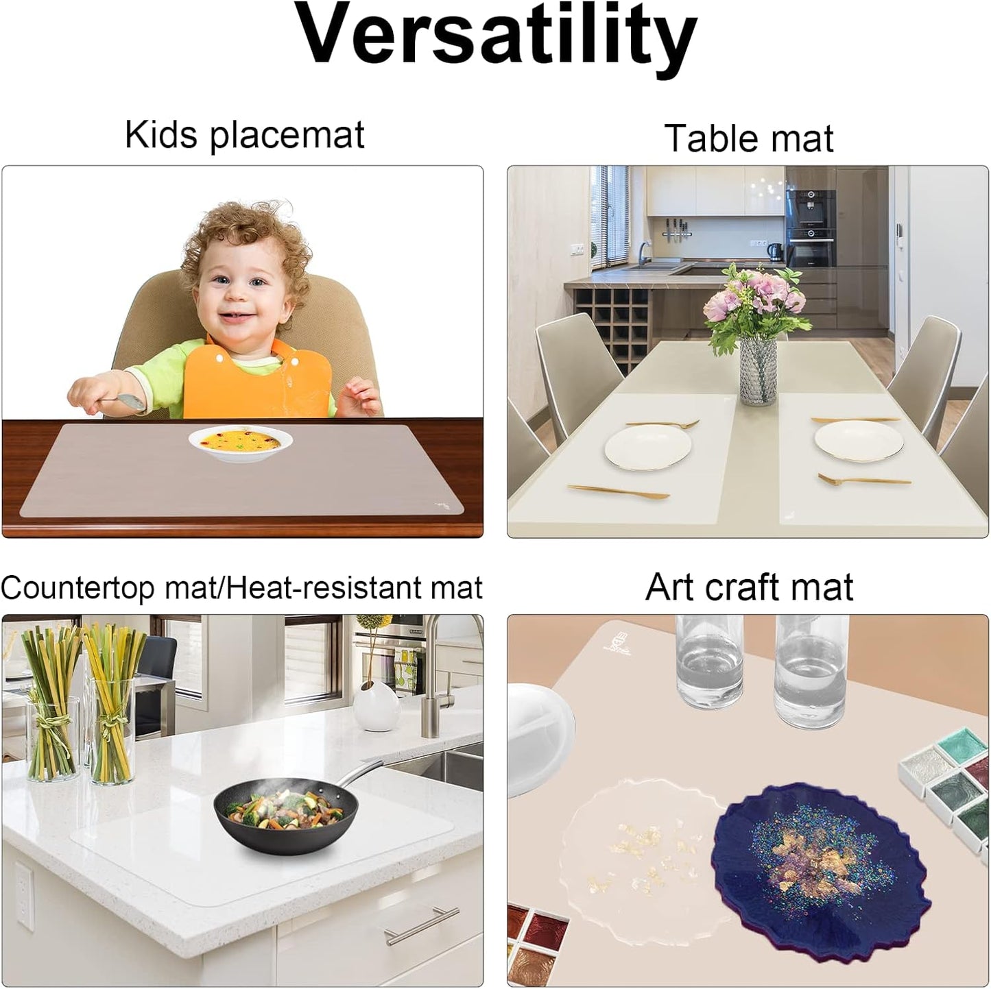 Thick Silicone Counter Mat Large Set of 2, Heat Resistant Pad for Kitchen Table/Countertop Protector/Non Stick Pastry Baking Placemats, Silicone Mat for Crafts Kids (20×28, Translucent)
