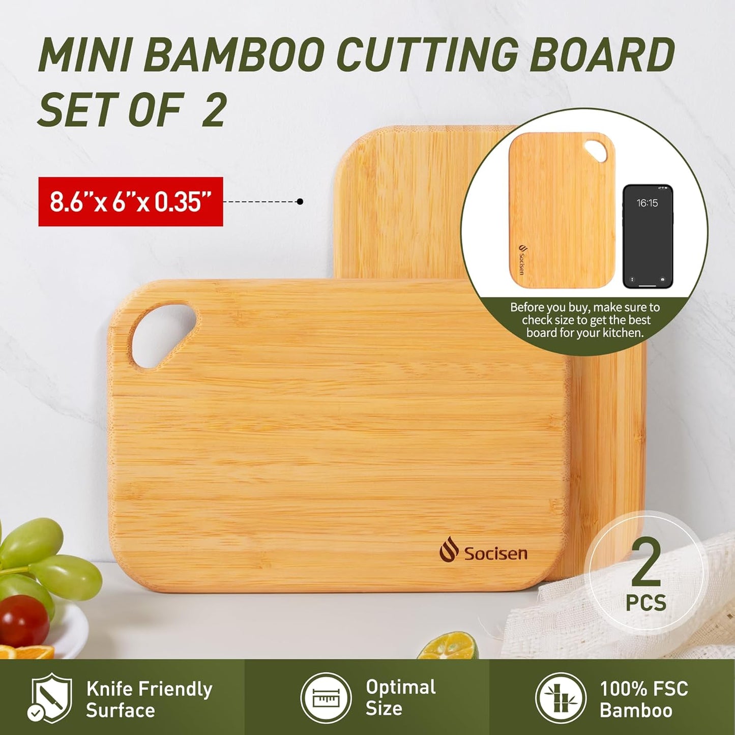 2 Packs Small Bamboo Wood Cutting Board for Kitchen Mini Wooden Charcuterie Boards Lightweight Chopping Board Non Toxic Handheld Serving Board Tiny Chef Set Camping Fruit Lemon Sandwich Cheese Board