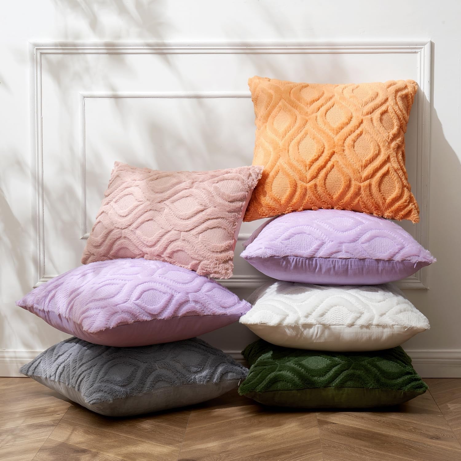 Blush Pink Valentines Throw Pillow Covers 18X18 Inch, Soft Spring Plush Faux Wool Couch Pillow Covers Set of 2 Decorative Farmhouse Boho Throw Pillows for Sofa Living Room Bed