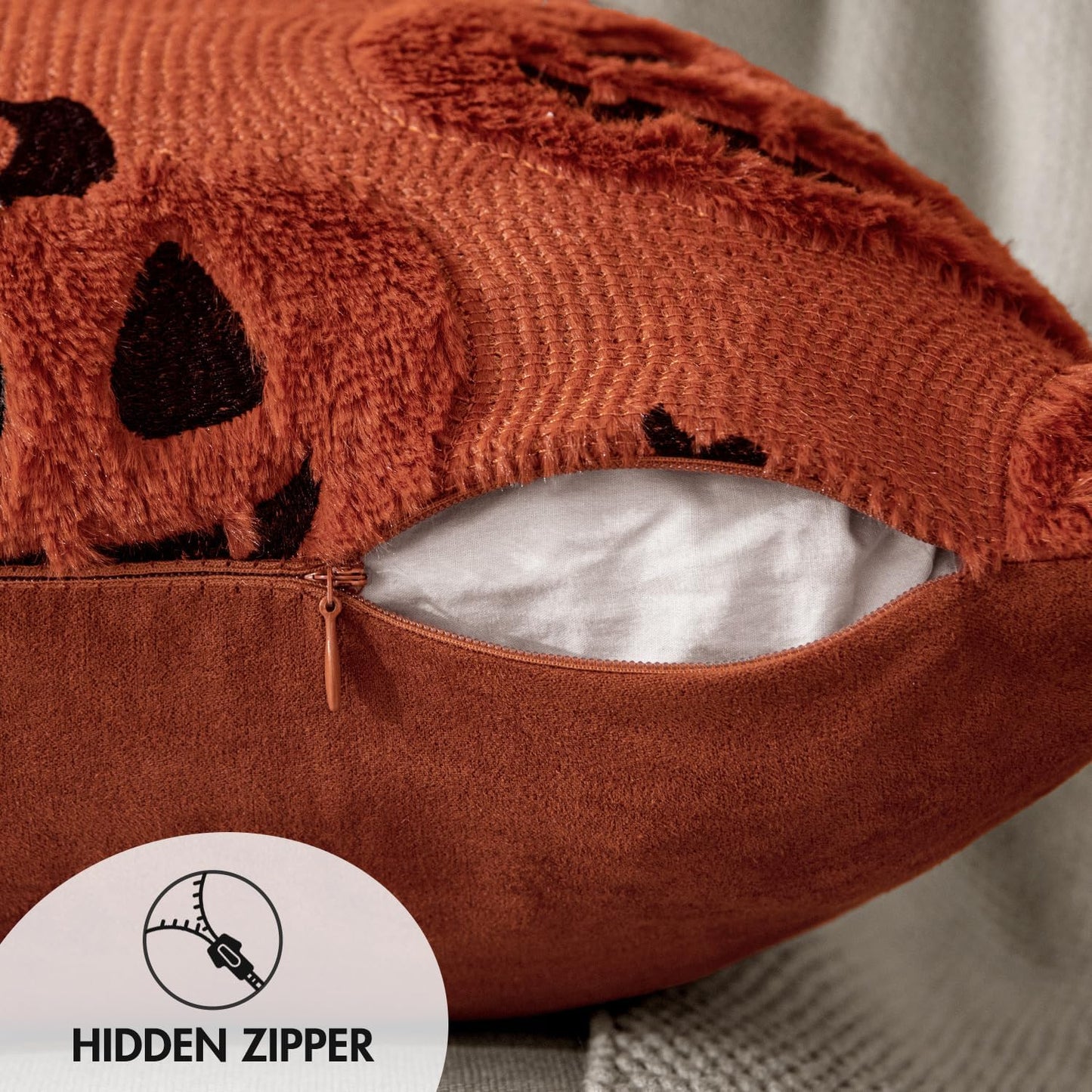 Fall Halloween Throw Pillow Covers 18X18 Decorative Pumpkin Pattern Pillowcases Soft Plush Faux Wool Cushions for Home Patio Sofa Couch,Dark Rust