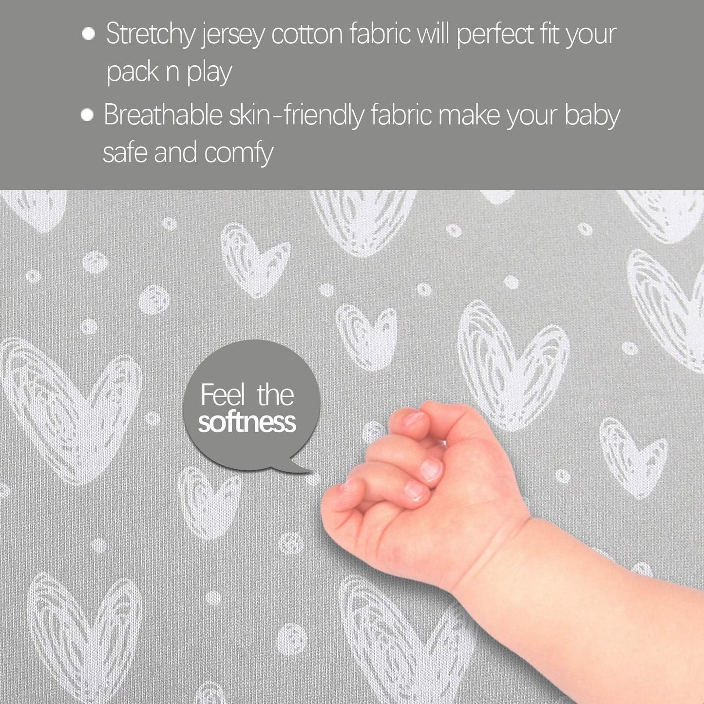 Pack and Play Sheets Fitted, 2 Pack Playard Sheets Fits for Graco Pack N Play Mattress, 100% Jersey Knit Cotton Mini Crib Sheets for Baby Boys & Gril