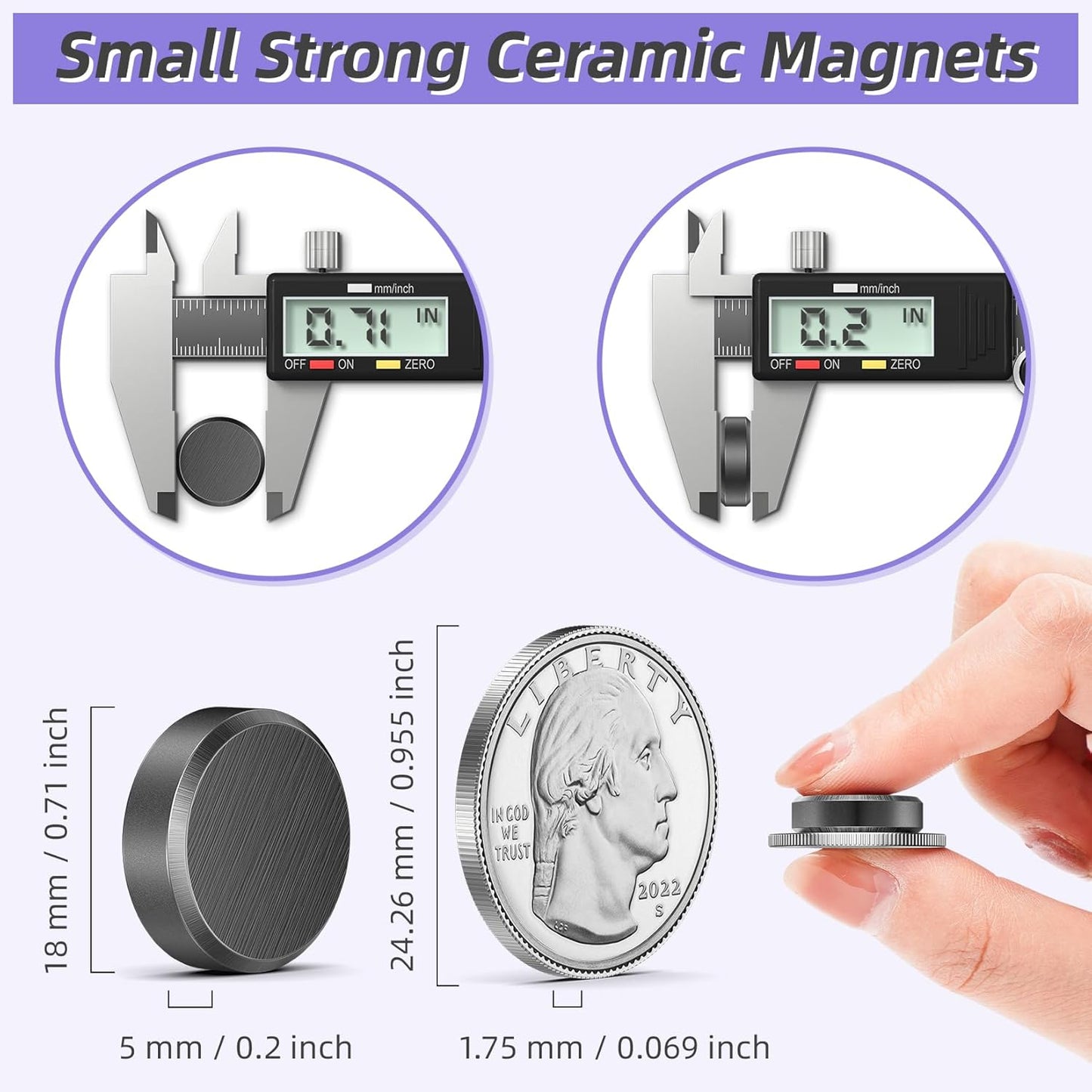 100-Piece Set of Adhesive-Backed Ceramic Magnets, 0.7 x 0.2 Inch Round Magnets for Crafts, Refrigerators, DIY Projects, Science Experiments, and Notice Boards (Black)