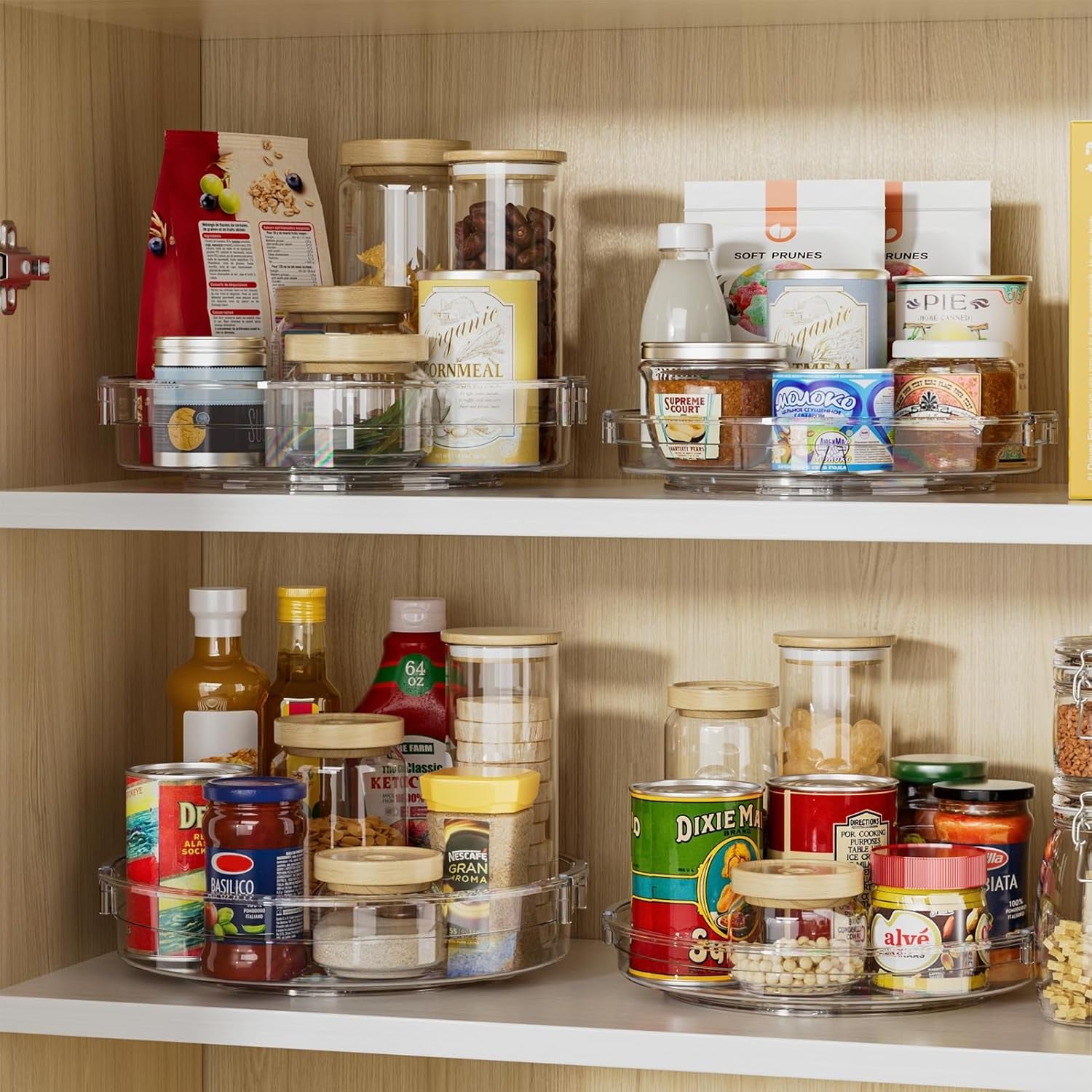 4 Pack Lazy Susan Organizer, Clear Lazy Susan Turntable for Cabinet, Refrigerator, Table Top, Kitchen, Bathroom, Pantry Organizers and Storage, 2 Sizes Included 12In, 10.6In