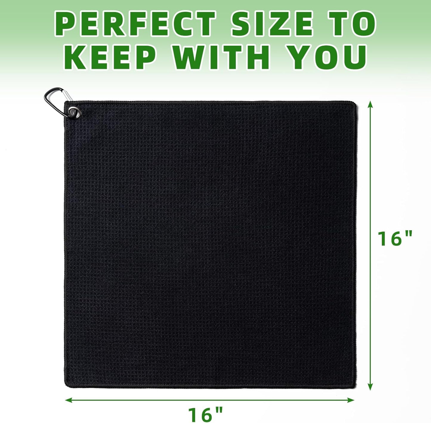 3 Pack Golf Towels(16" X 16") with Carabiner Clip,Microfiber Fabric Waffle Pattern Towels for Golf Bags,Tri-Fold Portable Towels for Men Women,Blue/Black/Gray