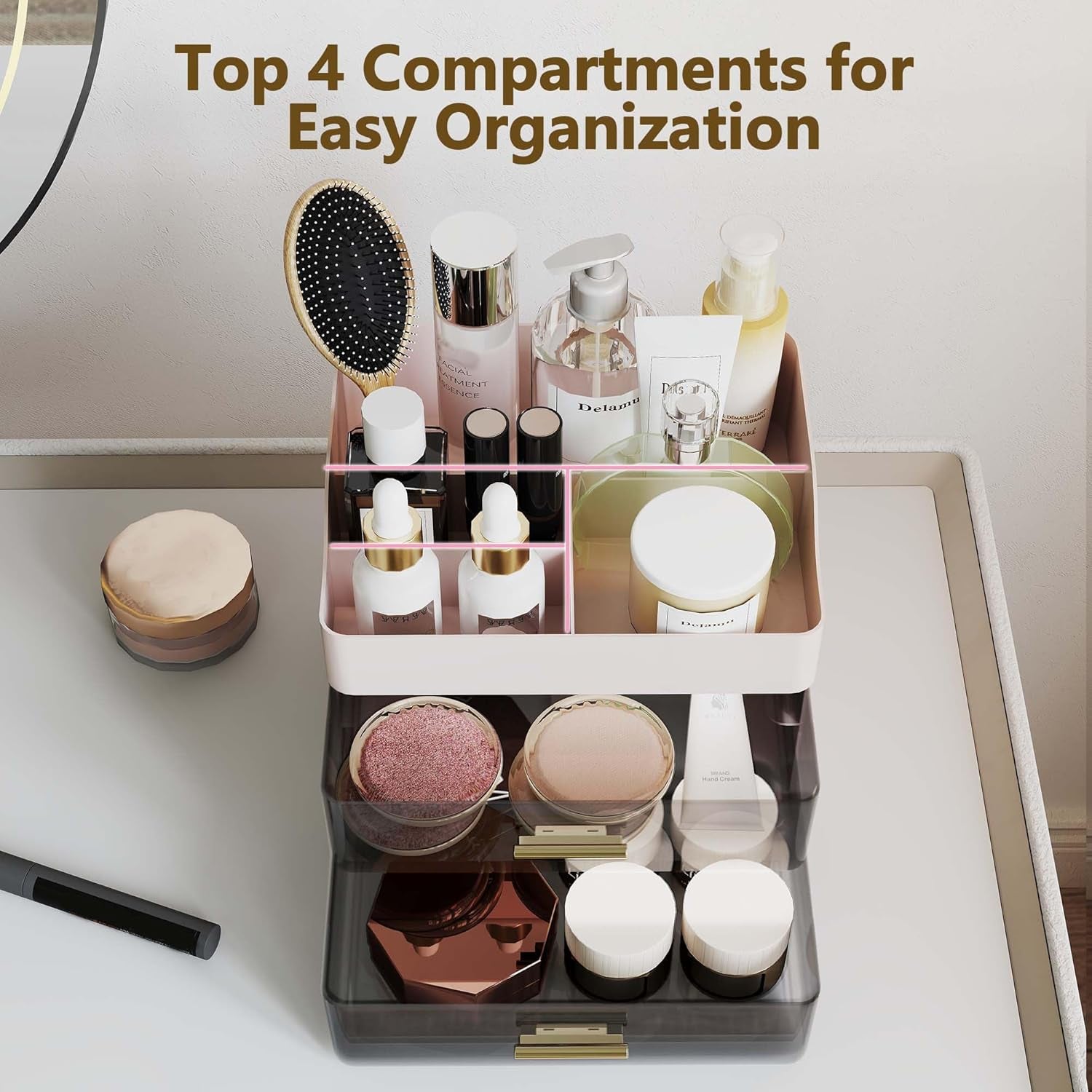 Makeup Organizer Countertop, 3-Tier Large Capacity Bathroom Counter Organizer with 2 Clear Drawers for Easy Access, Ideal for Makeup, Skincare, Lipsticks, Office Supplies, Present, Etc, Pink