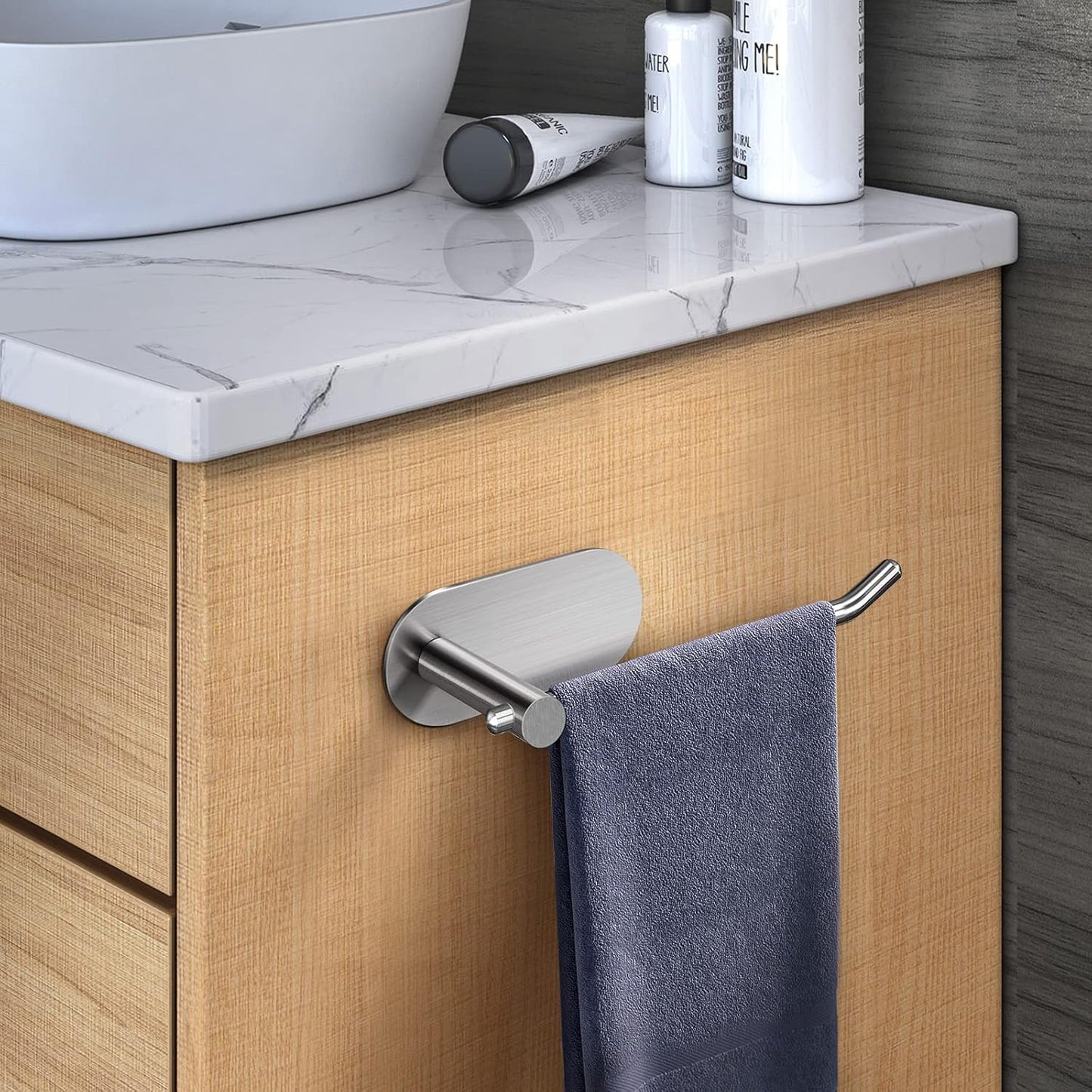 Self Adhesive Hand Towel Holder for Bathroom, Silver Towel Rack Towel Ring Hanger Towel for Kitchen No Drilling - SUS 304 Stainless Steel Brushed