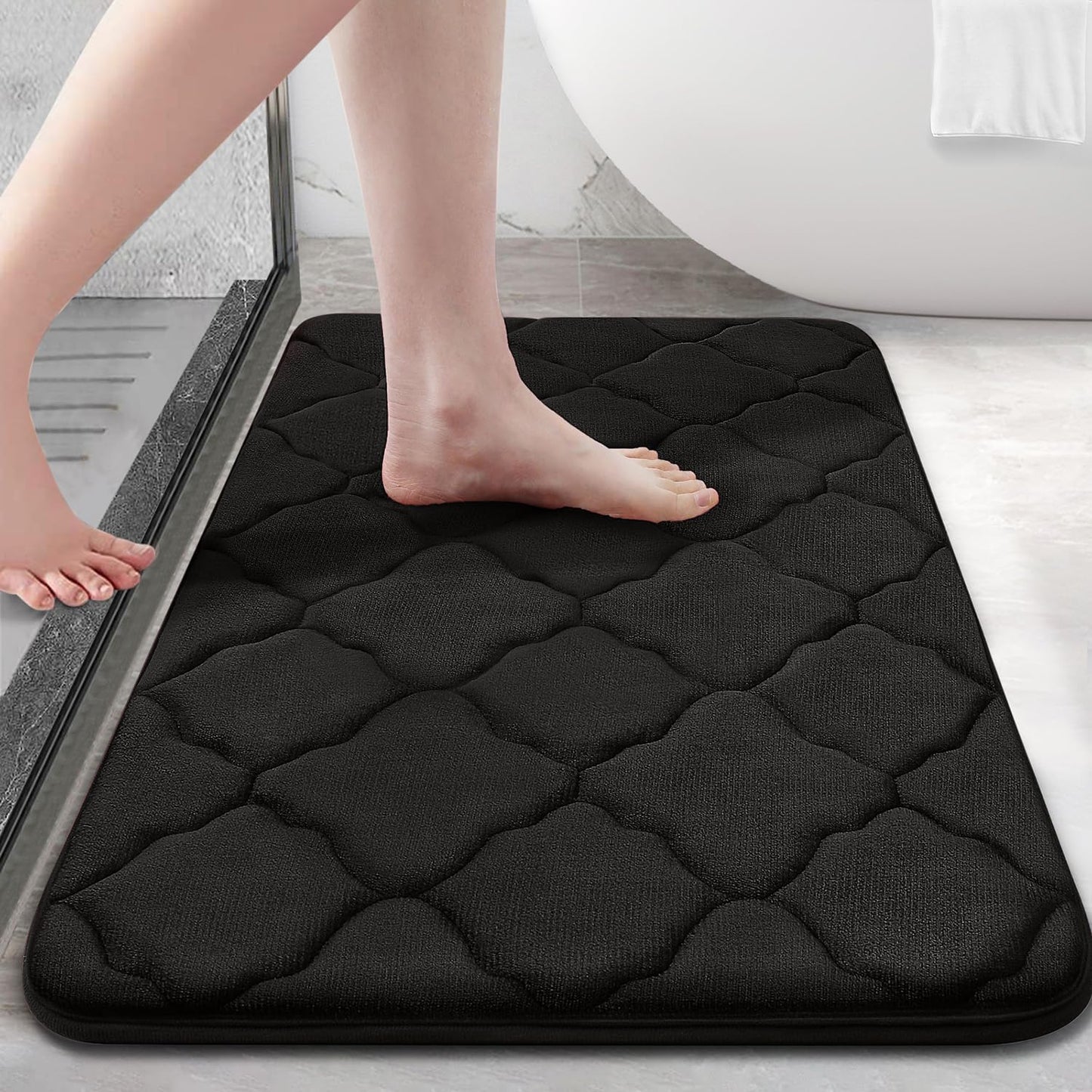 Memory Foam Bath Rug and Toilet Rug U-Shaped, Bath Rug Size 32X20 and Toilet Rug Size 24X20 in Black, 2 Item Bundle
