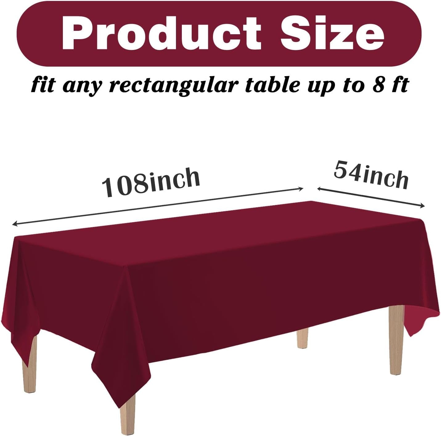 2PCS Burgundy Plastic Tablecloths 54 X 108 Inch, Disposable Table Cloths Rectangle Party Table Covers