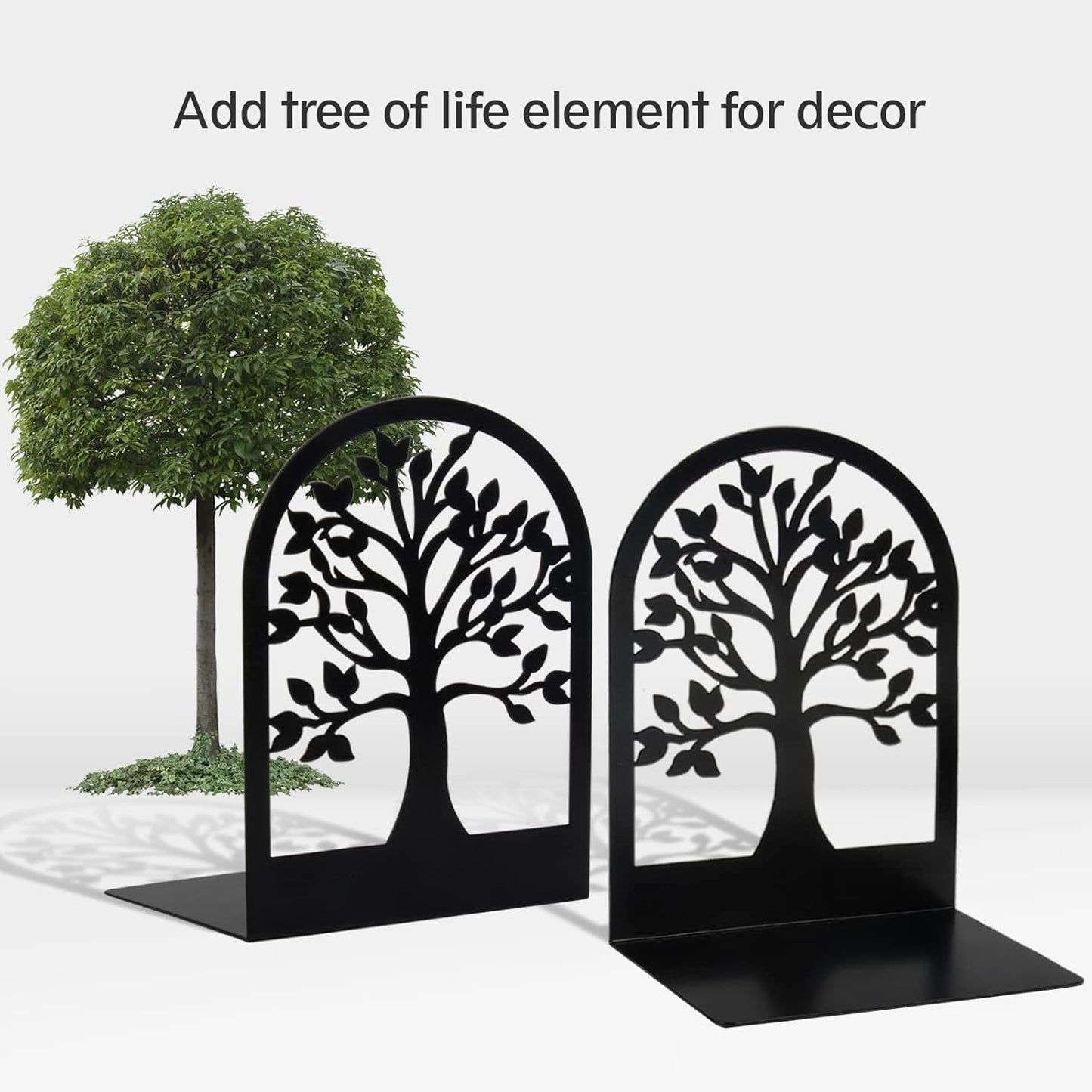 Book Ends, Metal Book Ends to Hold Books, Tree Decorative Bookends for Shelves, Black Book Stopper Bookend for Heavy Books, Book Holder for Shelf Home Office, 6.8 X 4.7 X 3.5(3 Pair/6 Pcs)