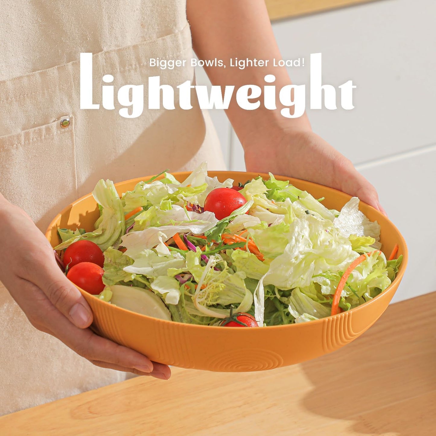 Wheat Straw 10-Inch Large Salad Bowls - Set of 6, Wide and Shallow, Microwave and Dishwasher Safe, Assorted Colors