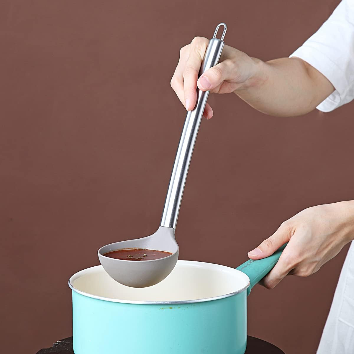 Non-Stick Silicone Ladle for Cooking and Serving Soups - Dishwasher Safe and Easy to Clean