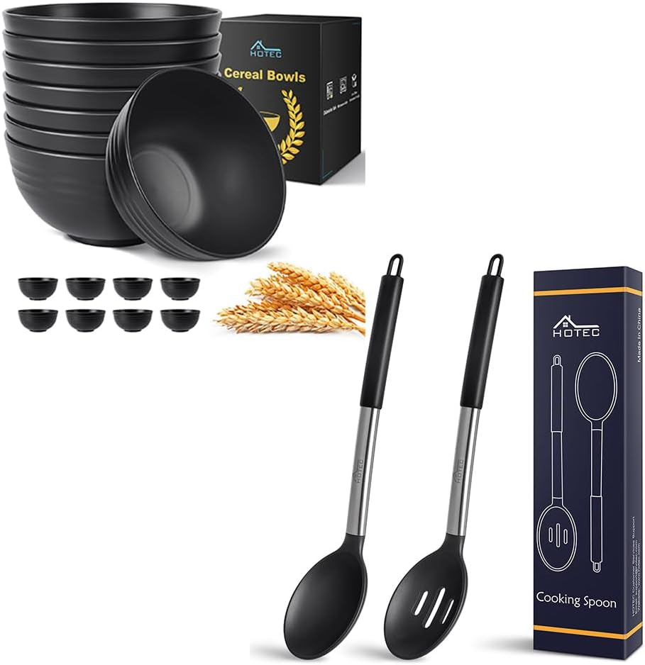 Unbreakable Wheat Straw Cereal Bowls - Microwave & Dishwasher Safe Soup and Salad Bowls, Set of 8, 26Oz, BPA Free, Black