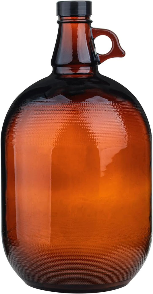 1 Gallon Glass Jug,Amber Glass Water Bottles with Handle,128 Oz Glass Gallon Jugs for Kombucha,Home Decor,Vanilla Extract,Water,Beer