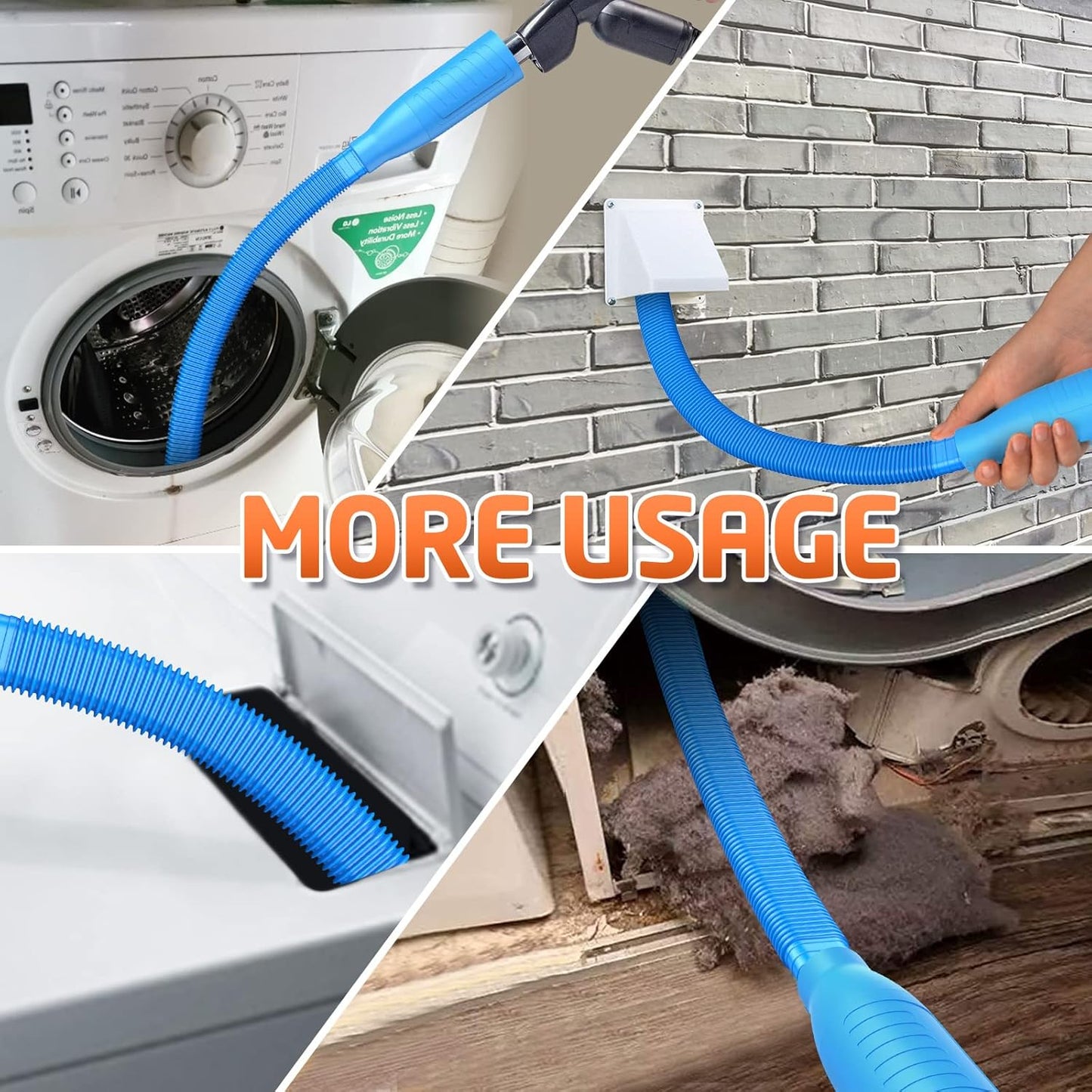 Dryer Vent Cleaner Kit Vacuum Attachment - Multiple Combinations V1 Lint Remover Power Washer and Vacuum Hose Quickly Removes Lint