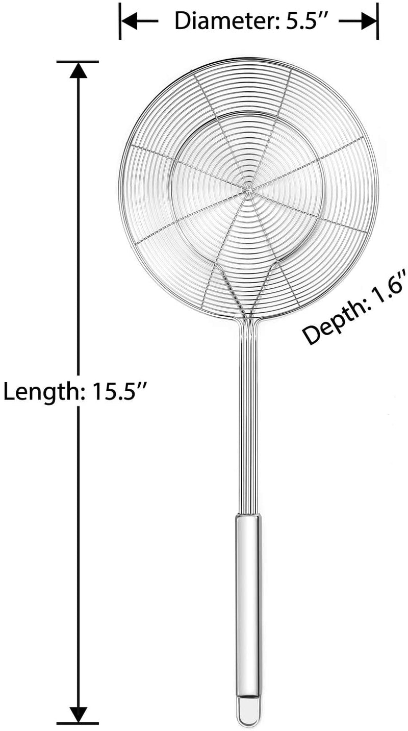 Solid Stainless Steel Spider Strainer Skimmer Ladle for Cooking and Frying, Kitchen Utensils Wire Strainer Pasta Spoon, 5.4 Inch
