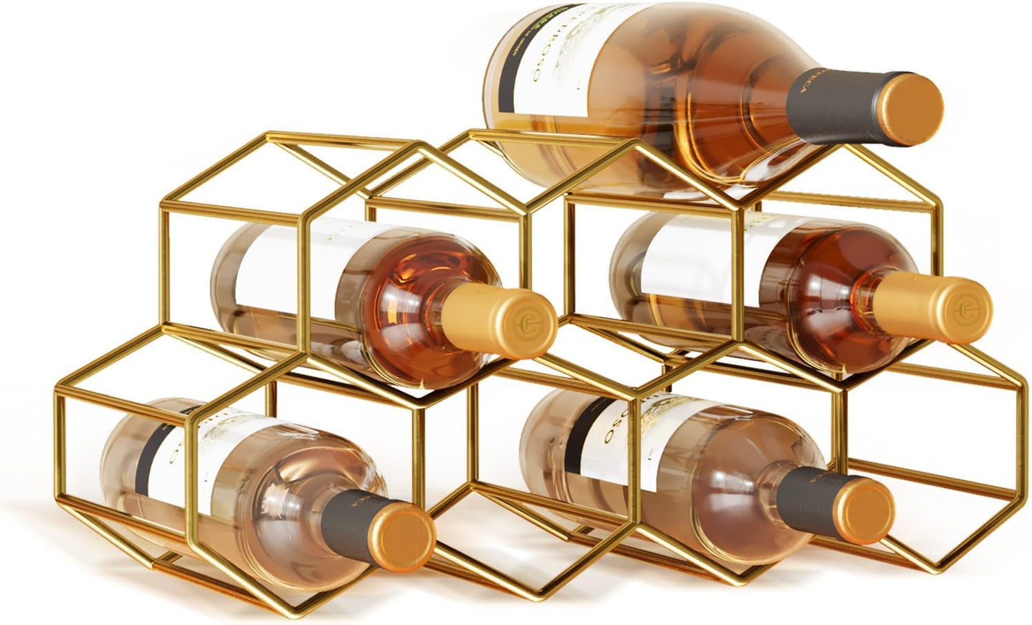 Small Gold Wine Rack 9 Bottle Holder Countertop - No Need Assembly Modern Metal Wire Wine Storage for Counter Top Table Top Coffee Bar Kitchen