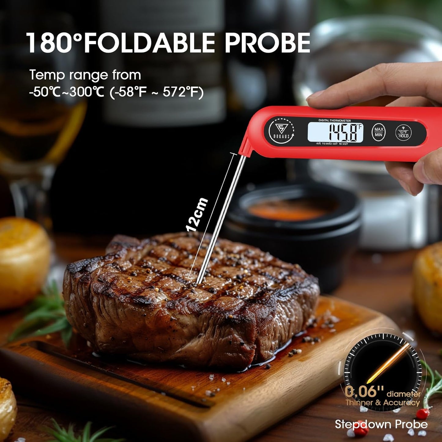 Digital Meat Thermometer, Instant Read Food Thermometer for Cooking, Kitchen Probe with Backlit, Cooking Temperature Probe for Turkey, Grill, BBQ, Baking, Bread, Sourdough