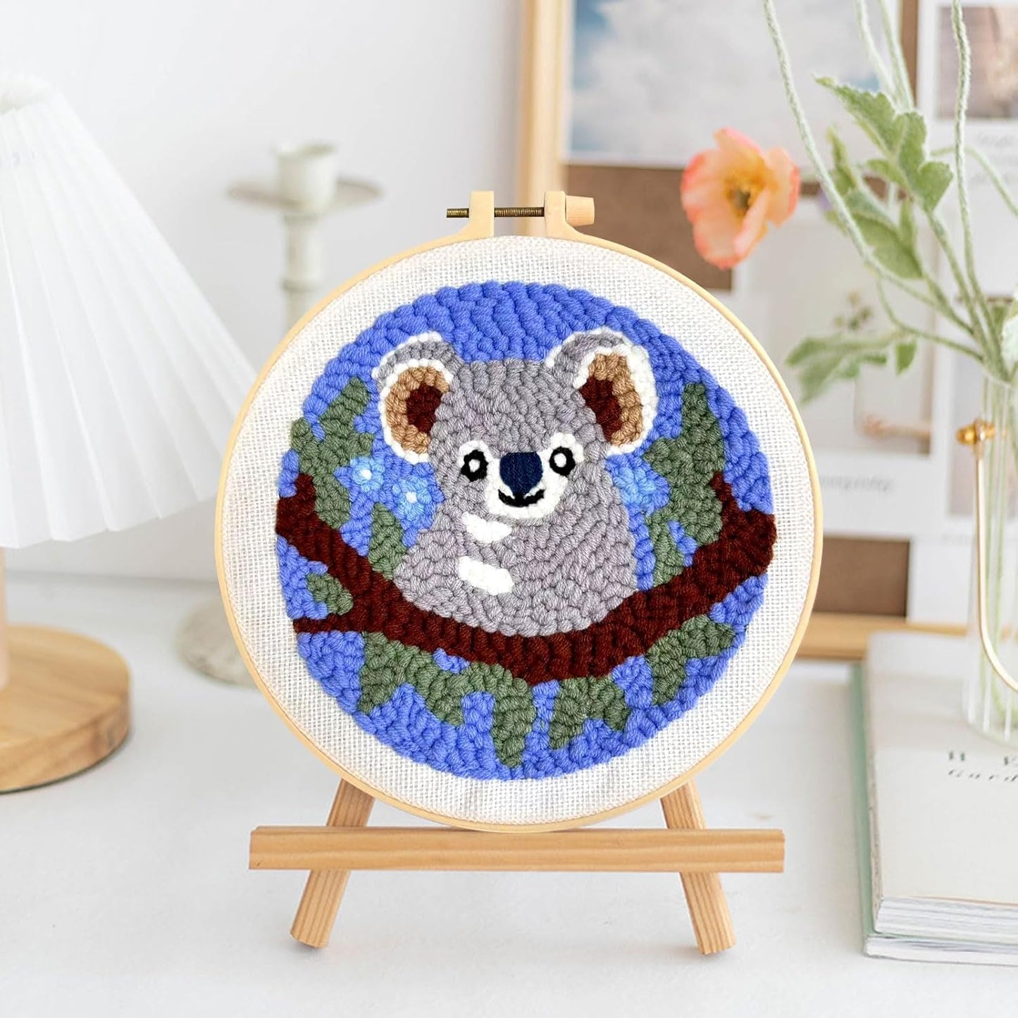 Punch Needle Kits for Beginners DIY Crafts Punch Needle with Printed Pattern and Hoop for Adults Starter Embroidery Kit Arts and Beginner Crochet Kit Embroidery Set for Craft Lovers Home Decor (Koala)