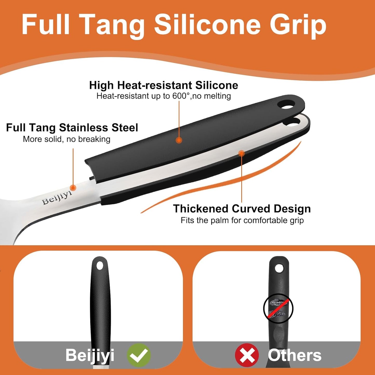 Metal Spatula for Cast Iron Skillet and Flat Top Grills, 1.5 Mm Thick Stainless Steel Cooking Turner with Full Tang Silicone Handle, Smash Burger Spatula, Egg and Pancake Flipper, 3.7 in Wide