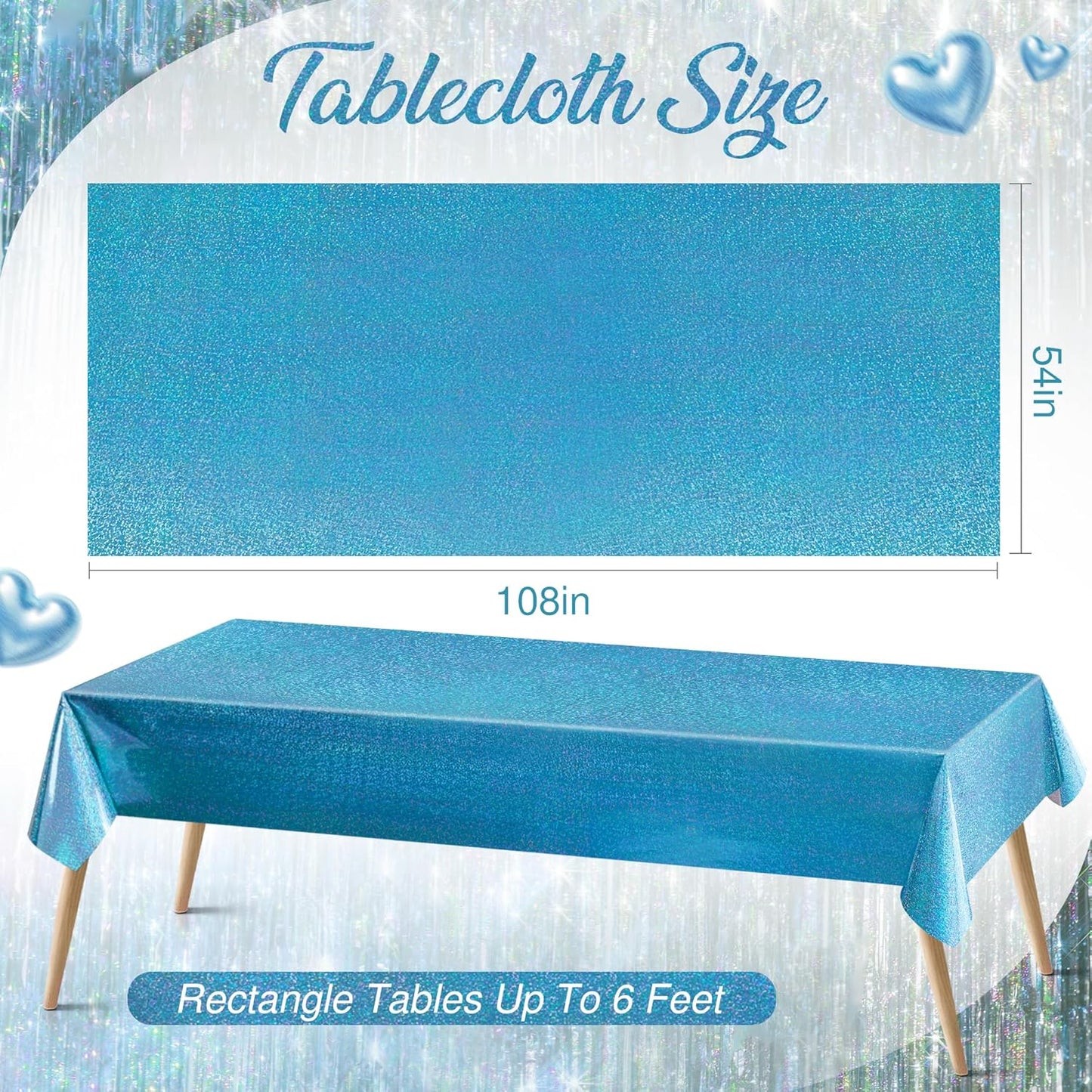 Set of 2 Blue Holographic Foil Tablecloths, 54x108 Durable Table Covers for Elegant Events, Ideal for Parties, Weddings, and Showers