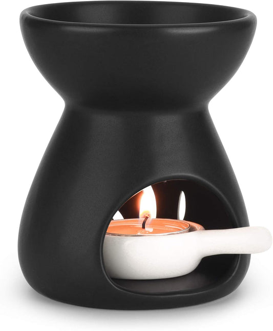 Essential Oil Burner Wax Melt Burners Set of 1, Aromatherapy Aroma Burner Ceramic Oil Diffuser Candle Tealight Holder Home Bedroom Decor Christmas Housewarming Gift, Black