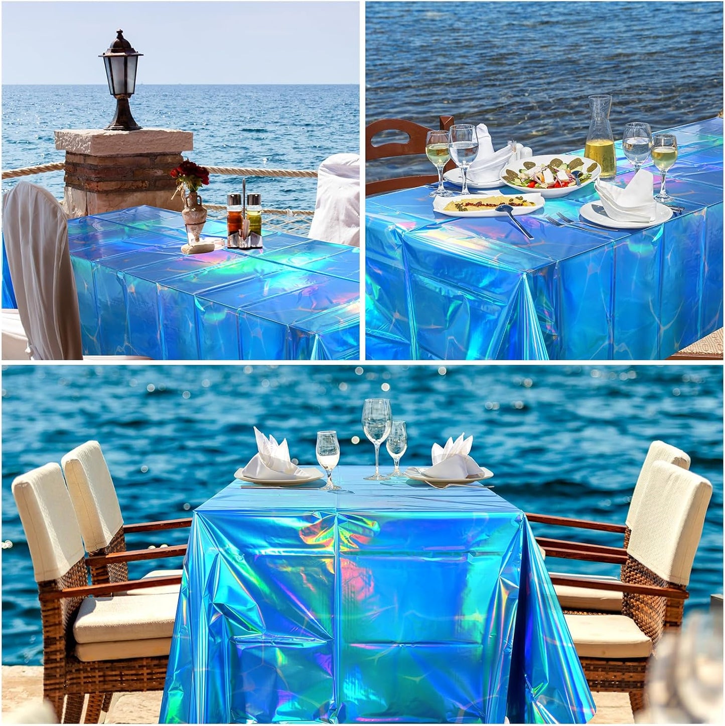 3 Pack Ocean Tablecloths Iridescent Plastic Disposable Table Cloth Rectangle Water Wave Table Covers for under Sea Ocean Pool Beach Party Decorations, 54 X 108Inch