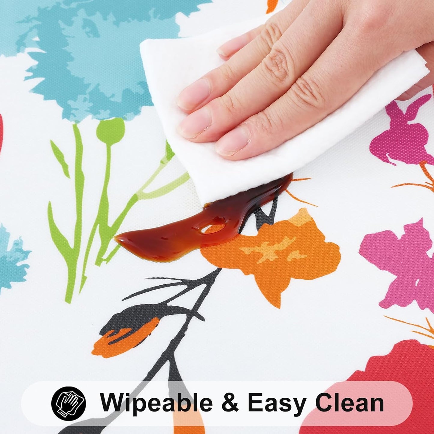 Rectangle Picnic Tablecloth, Waterproof Elastic Fitted Table Covers for 6 Foot Tables, Wipeable Flannel Backed Vinyl Tablecloths for Camping, Indoor, Outdoor (Flowers, 30X72 Inches)
